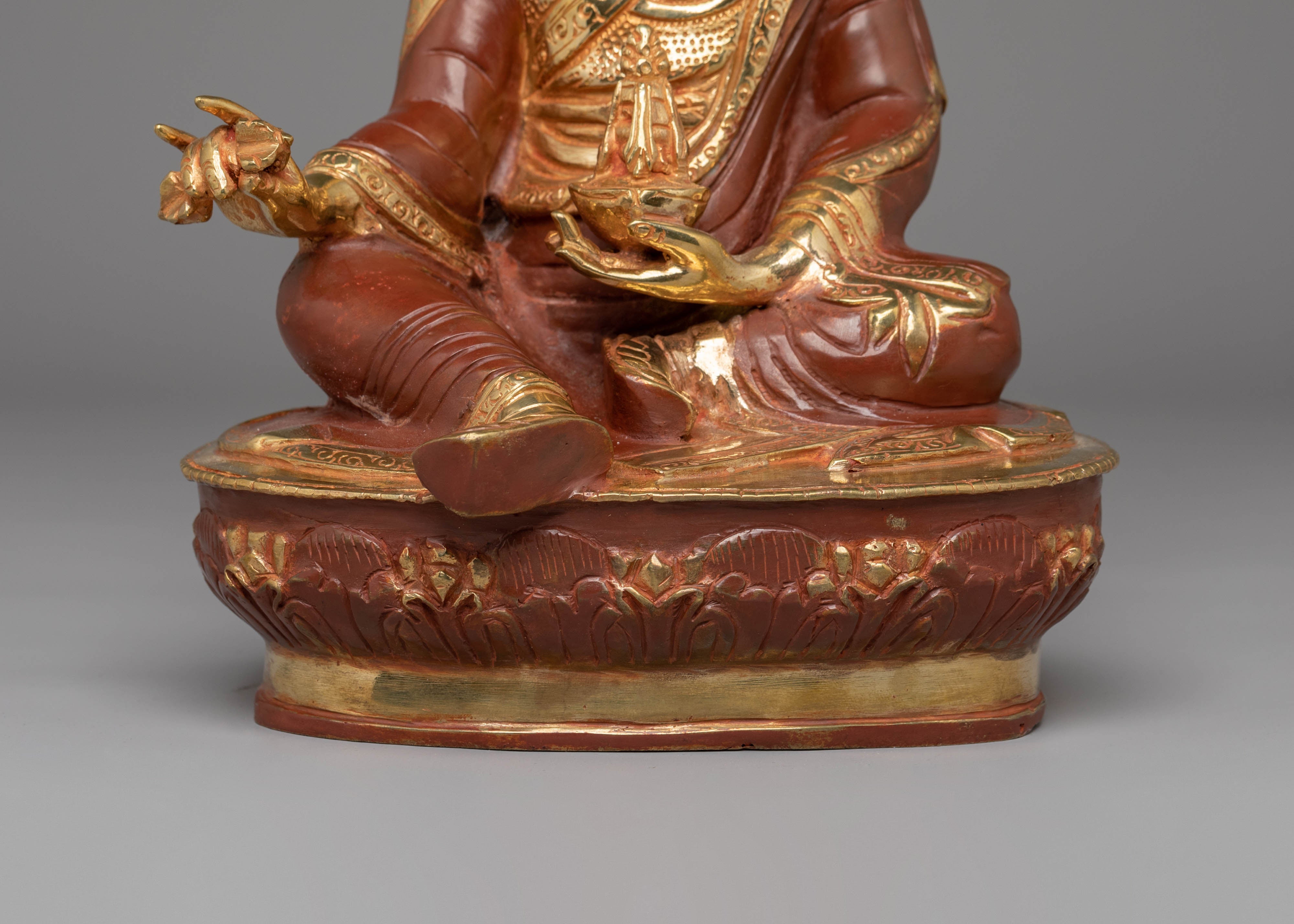 Guru Rinpoche Bodhisattva Sculpture | Fire Gold-Coated with Coral & Turquoise