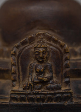Hand-Carved Copper Stupa with Antique Finish | Buddhist Shrine Decor