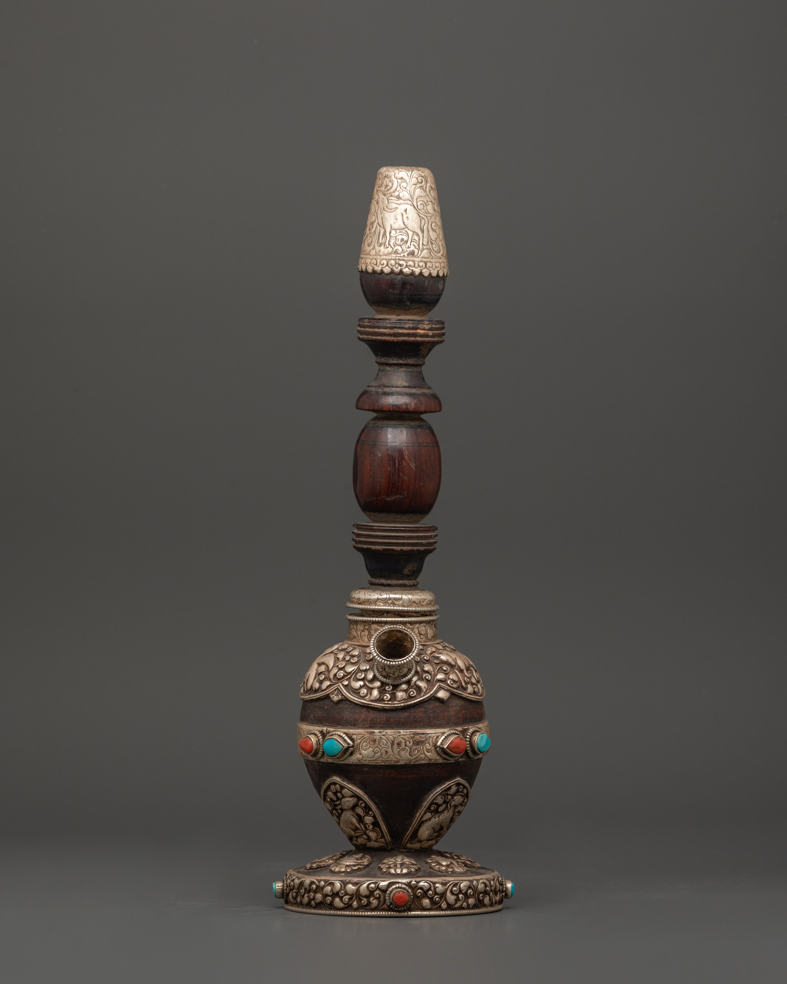 Handcrafted Wooden & Pure Silver Hukka | For Collectors & Traditional Use