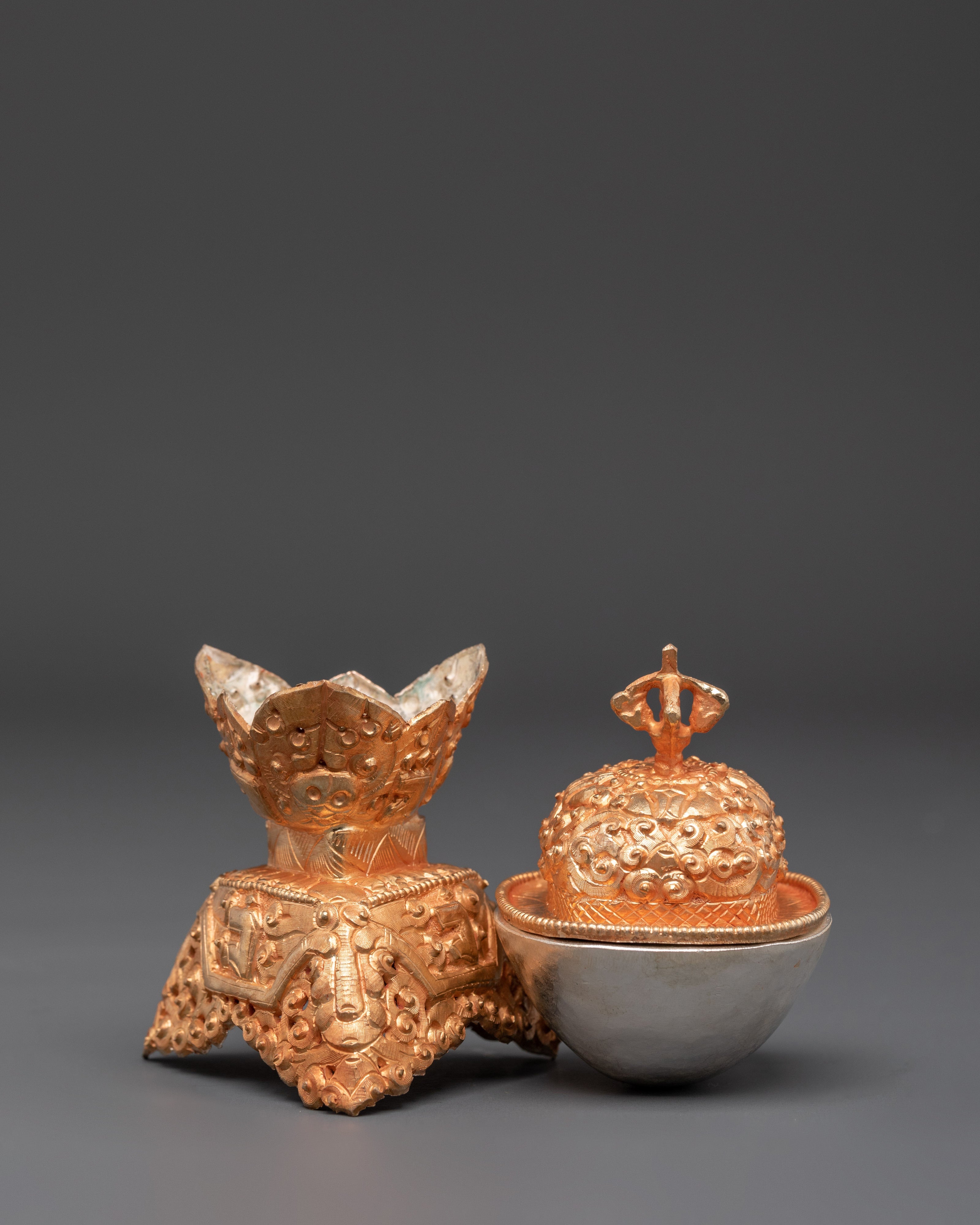 Traditional Tibetan Kapala Ritual Item | Handcrafted Copper & Gold Plated Offering Vessel