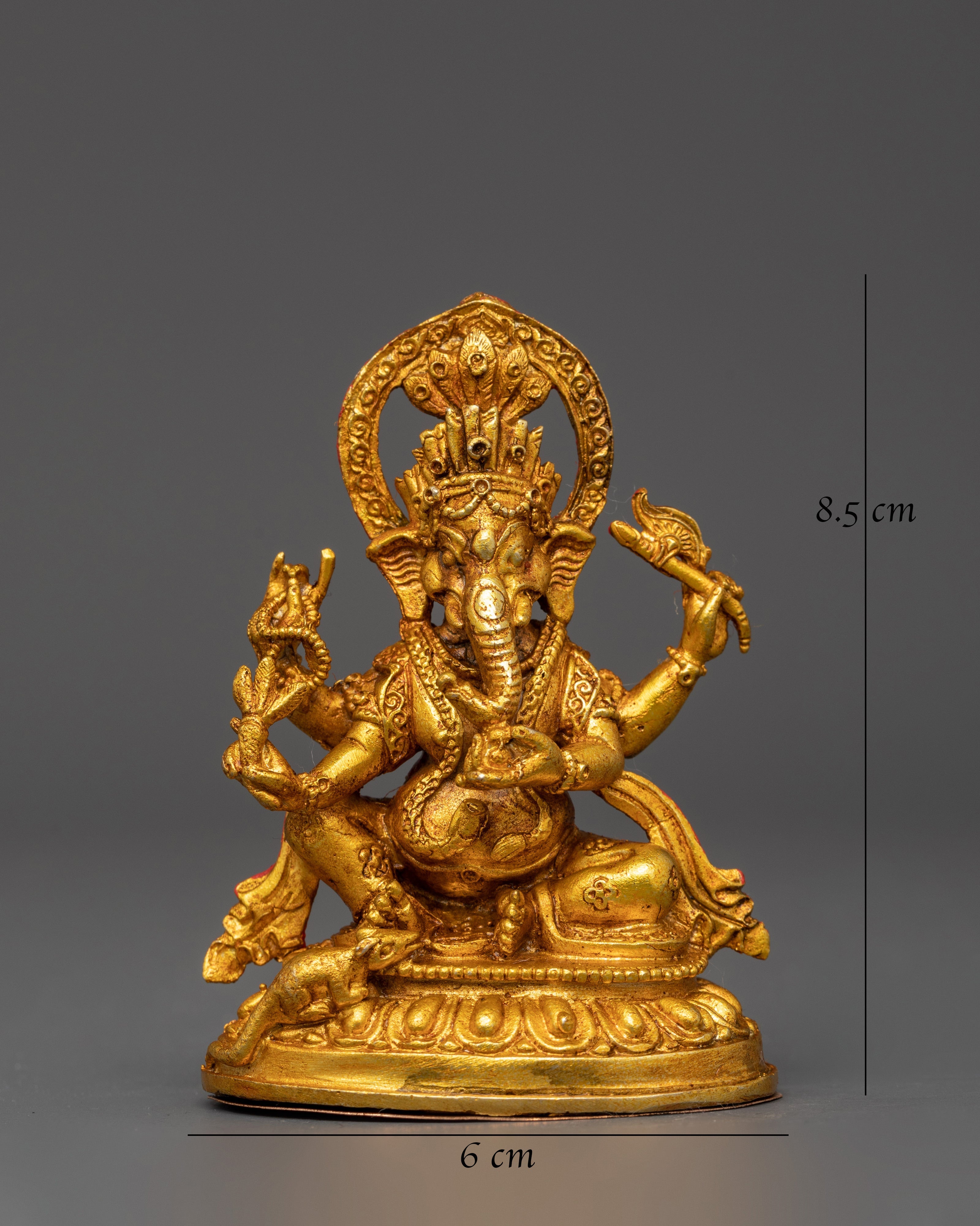 Four Armed Ganesh Statue | Gold Hindu Elephant Deity Sculpture