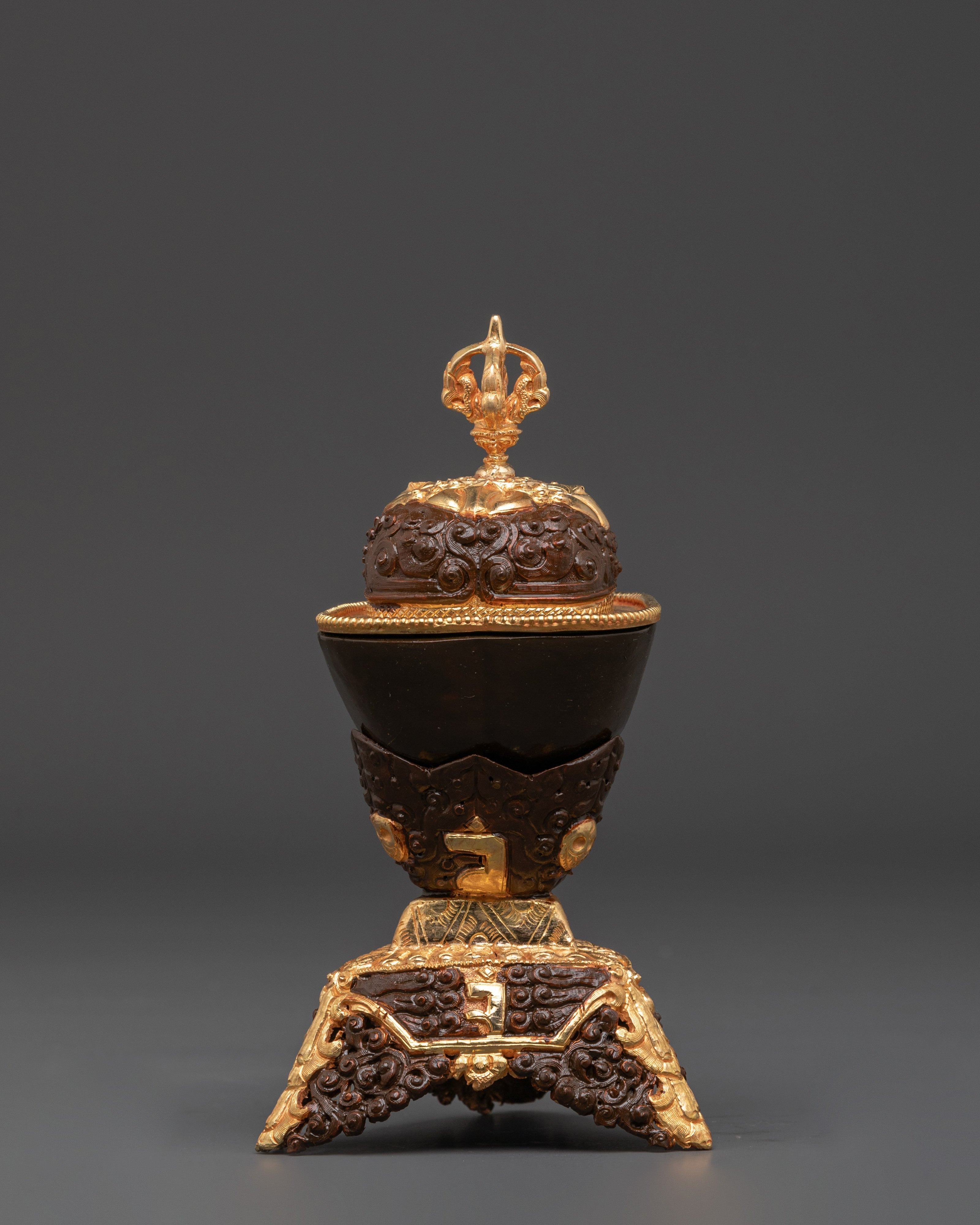 Tibetan Sacred Kapala Artifact | Handcrafted Gold Gilded Copper Ritual Cup