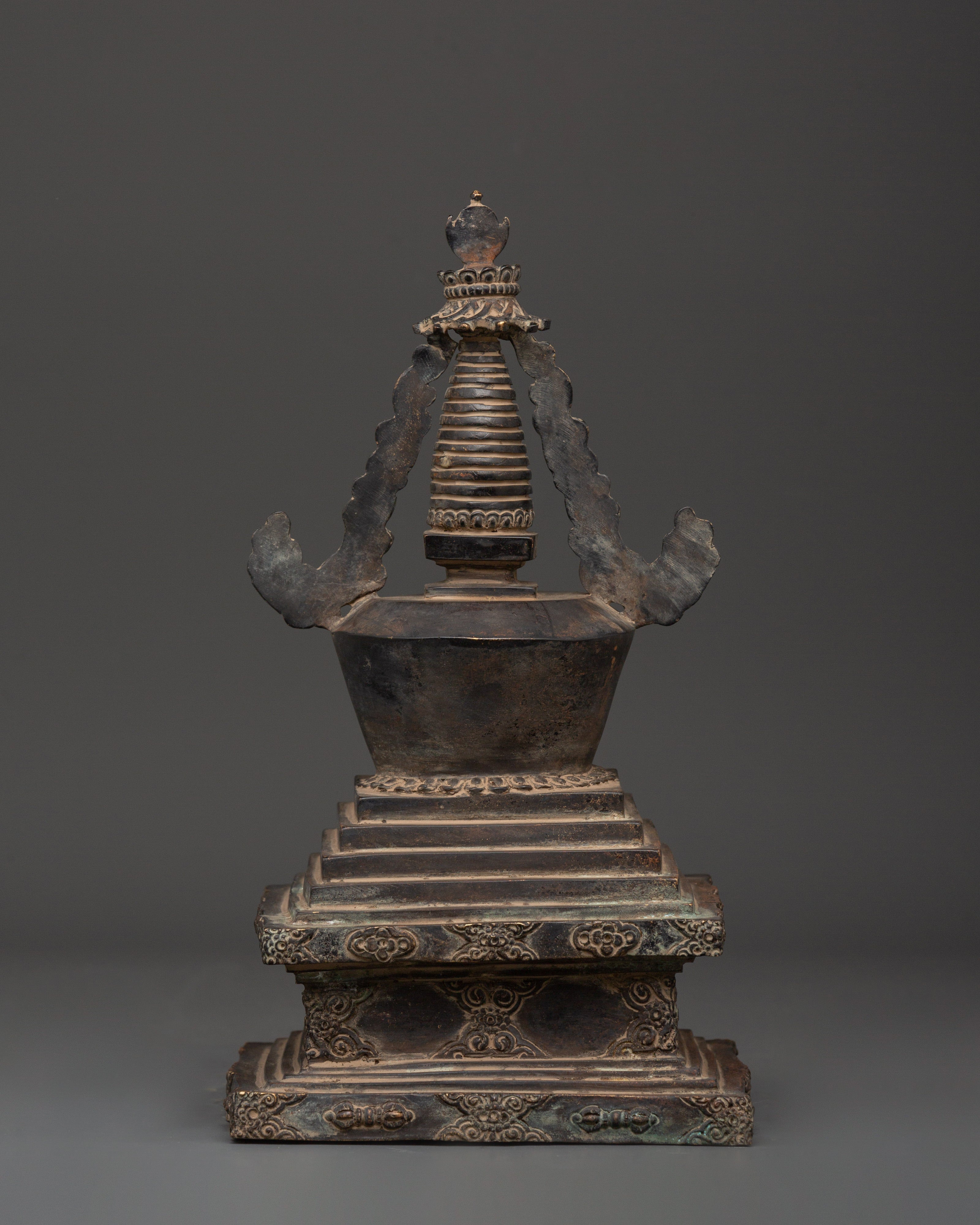 Oxidized Copper Antique Finish Stupa | Tibetan Buddhist Decor