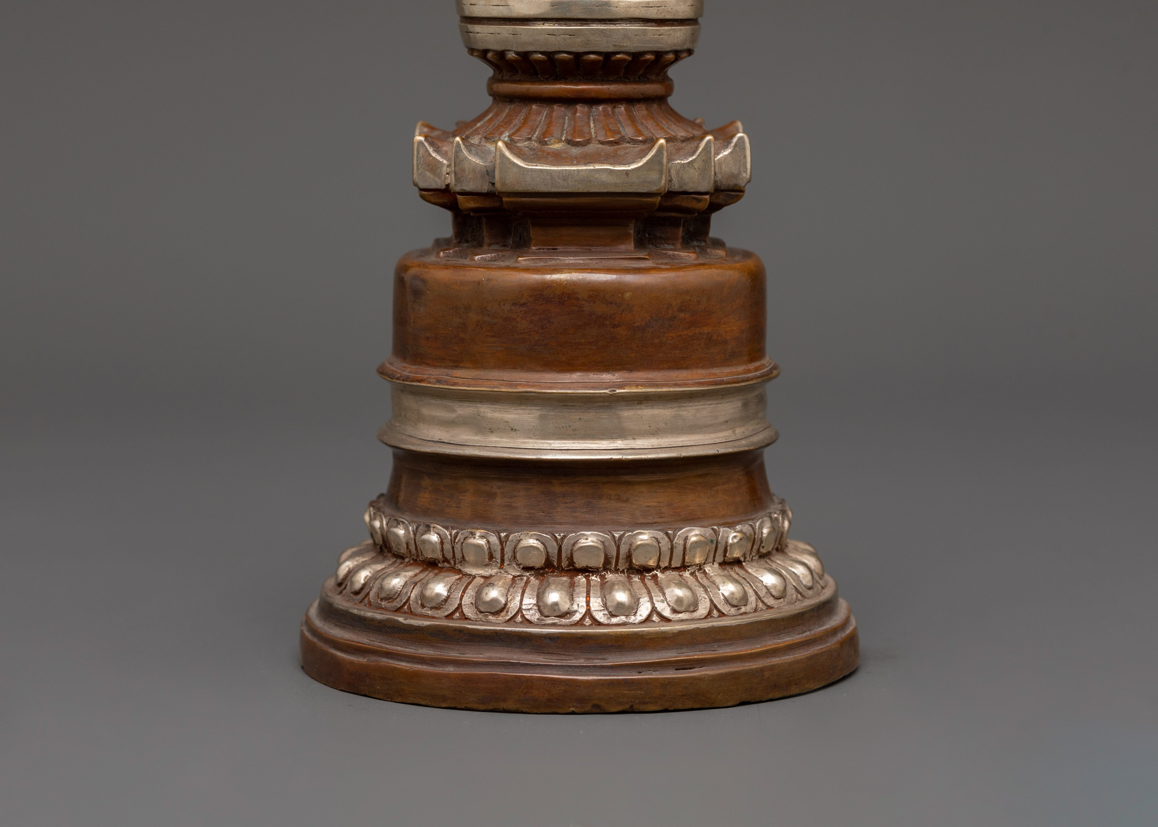 Silver Plated Copper Stupa | Tibetan Sacred Buddhist Artwork
