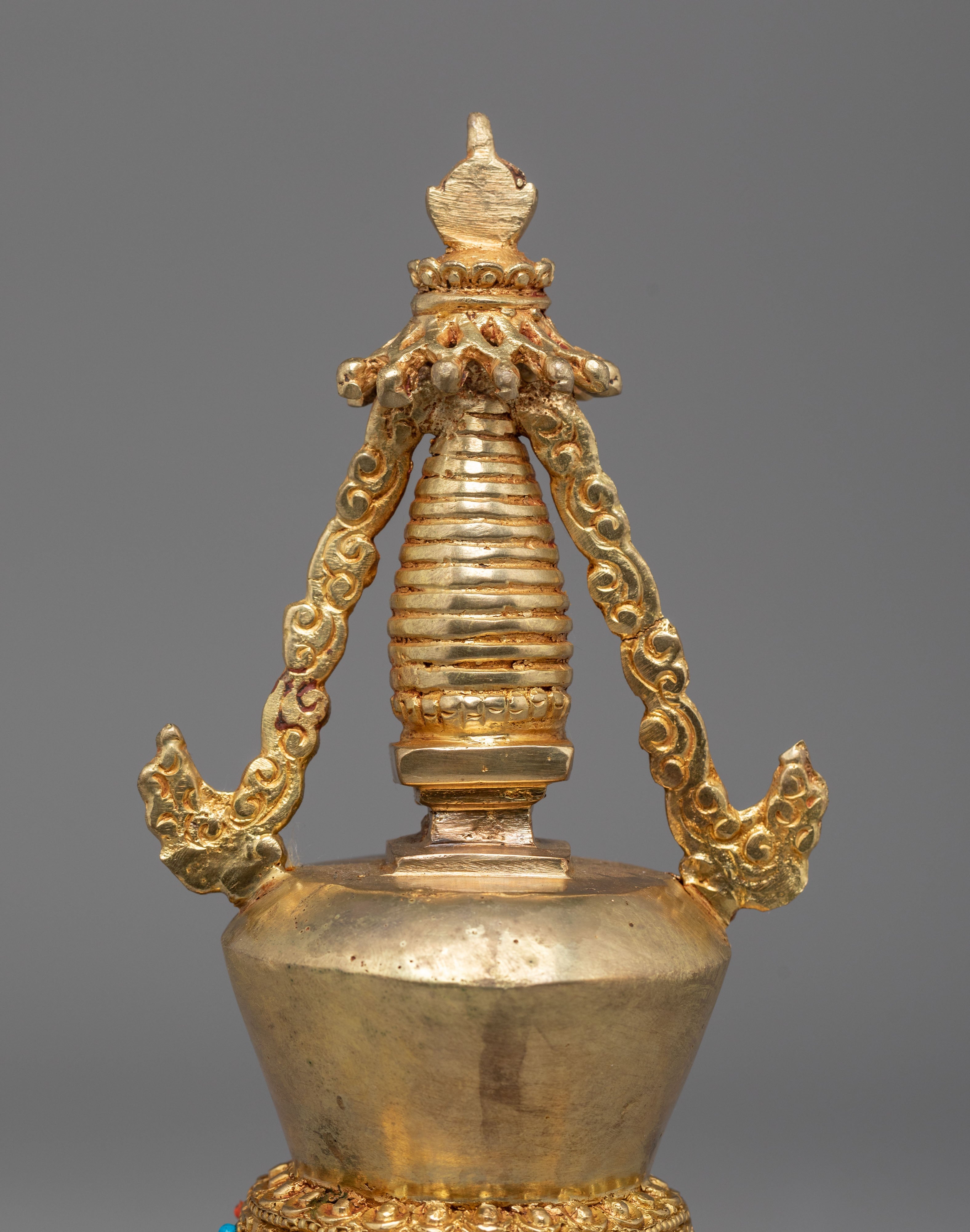 Handcrafted Tibetan Ritual Stupa | Sacred Buddhist Gold Plated Shrine