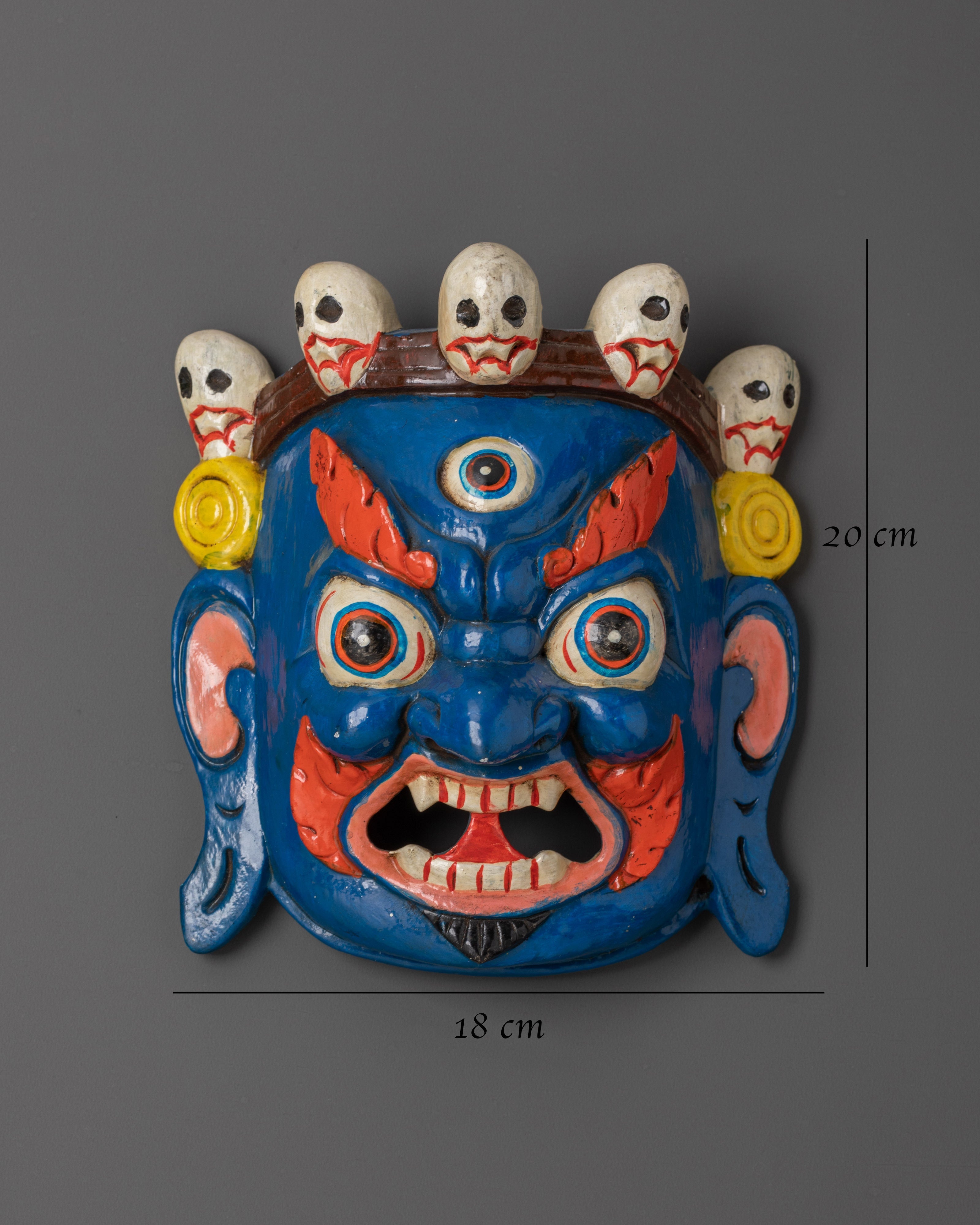 Handcrafted Tibetan Deity Wall Mask | Buddhist Blue Wrathful Guardian Art