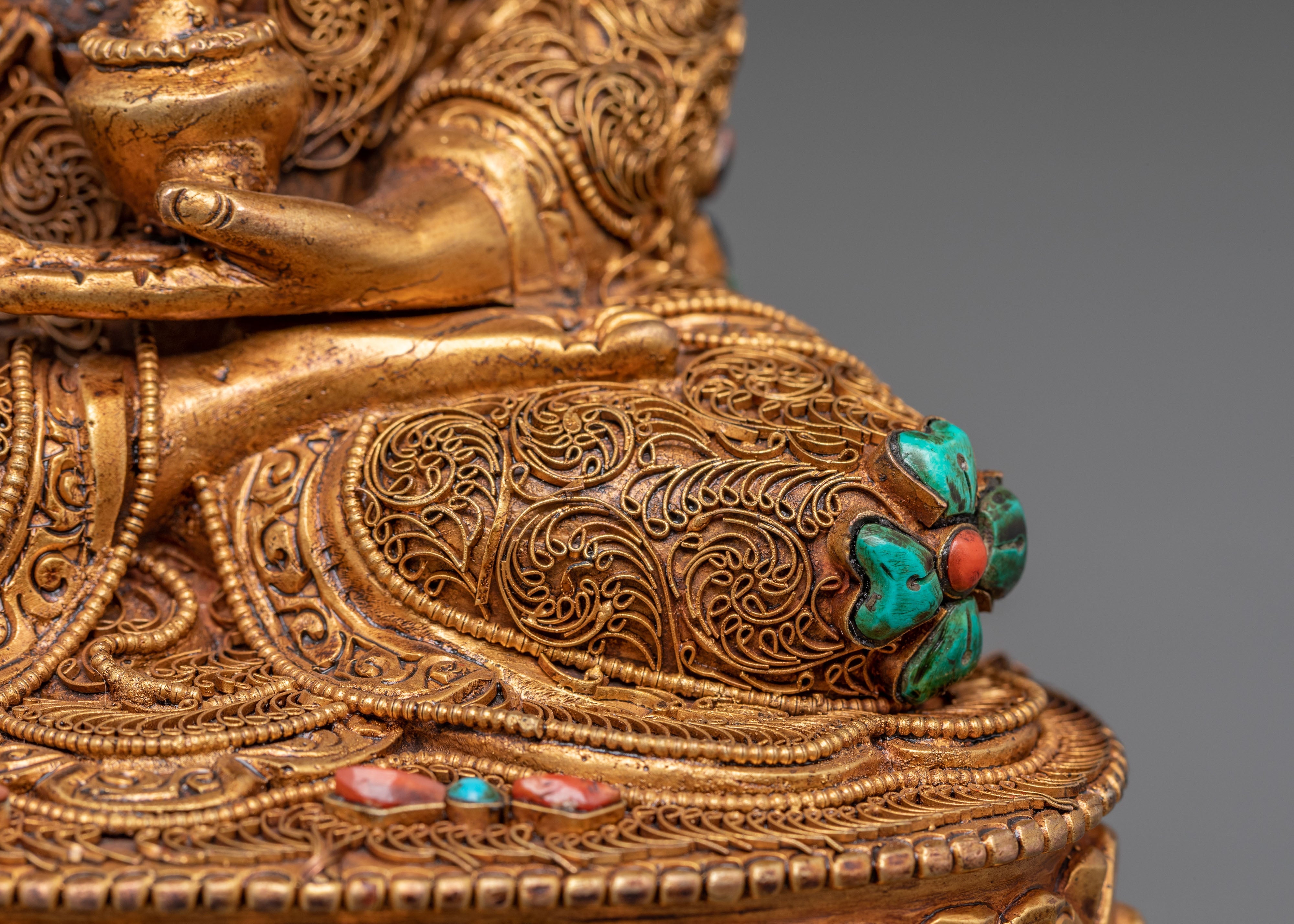Spiritual Healing Buddha Bhaiṣajyaguru Statue | Gold Plated Copper Sculpture