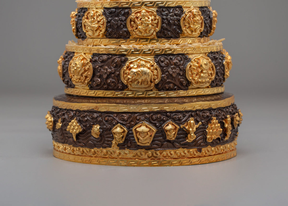 Ceremonial Altar Mandala Offering | Gold Plated Copper Buddhist Ritual Art