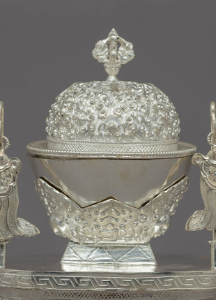 Tibetan Silver Ritual Kapala | Sacred Tibetan Buddhist Artifact for Rituals