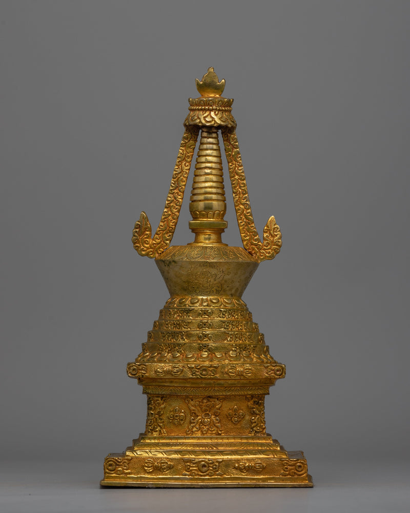 Exquisite Tibetan Stupa with Gold-Plated Buddha Figurine | Religious Tibetan Art