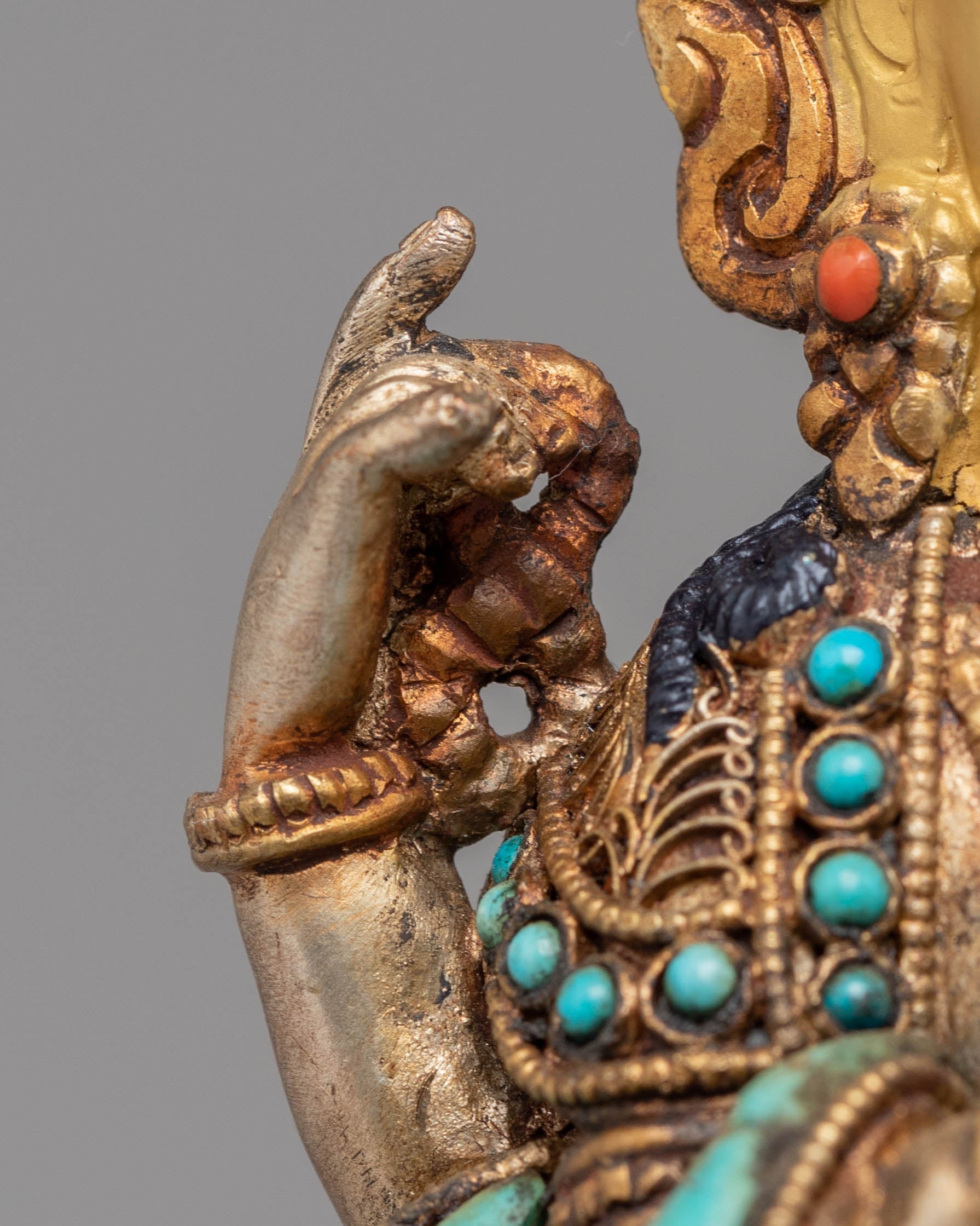 Divine Bodhisattva Standing Chenrezig Statue | Copper & Silver Plated Art