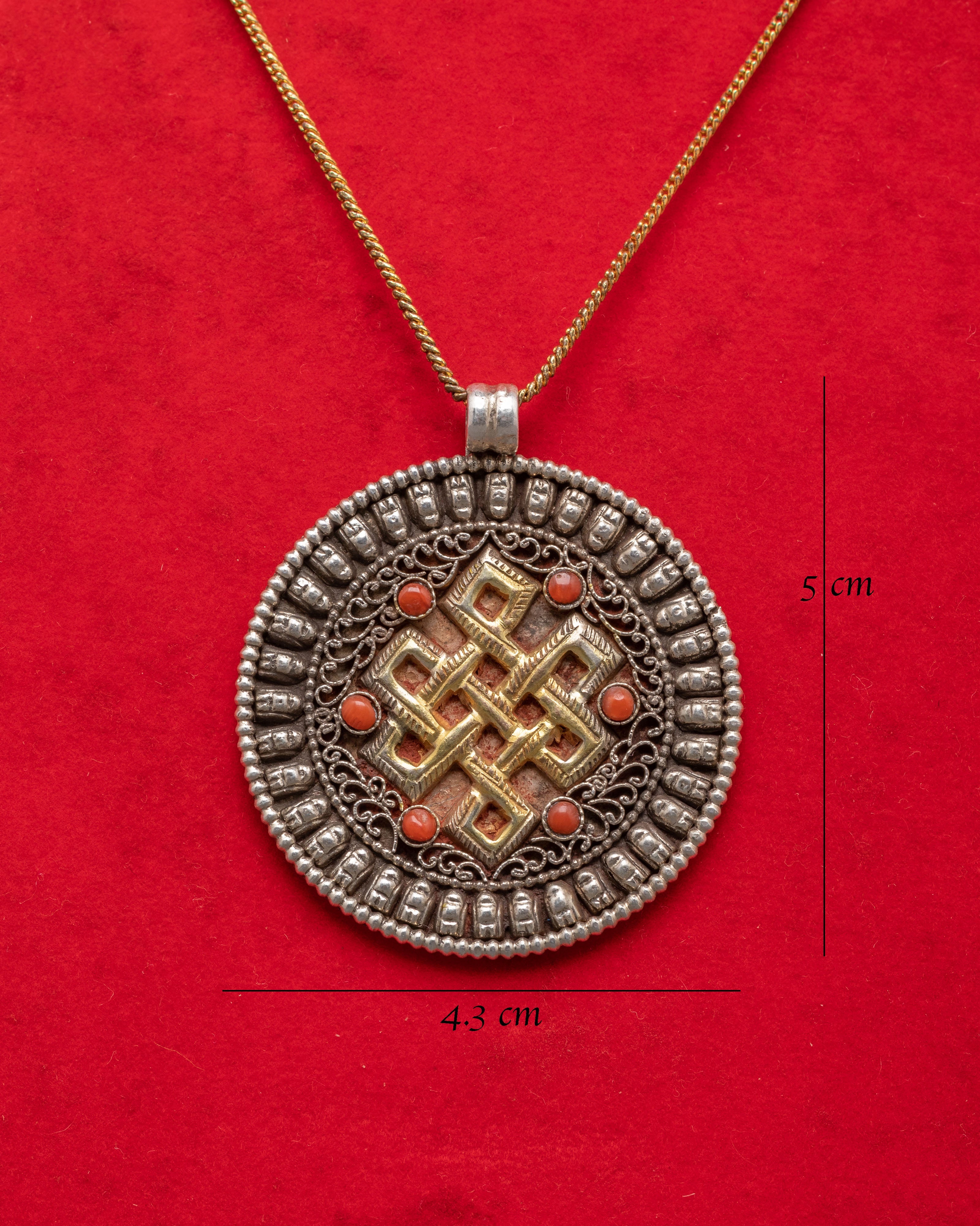 Handmade Endless Knot Pendant | Tibetan Silver Coral Jewelry