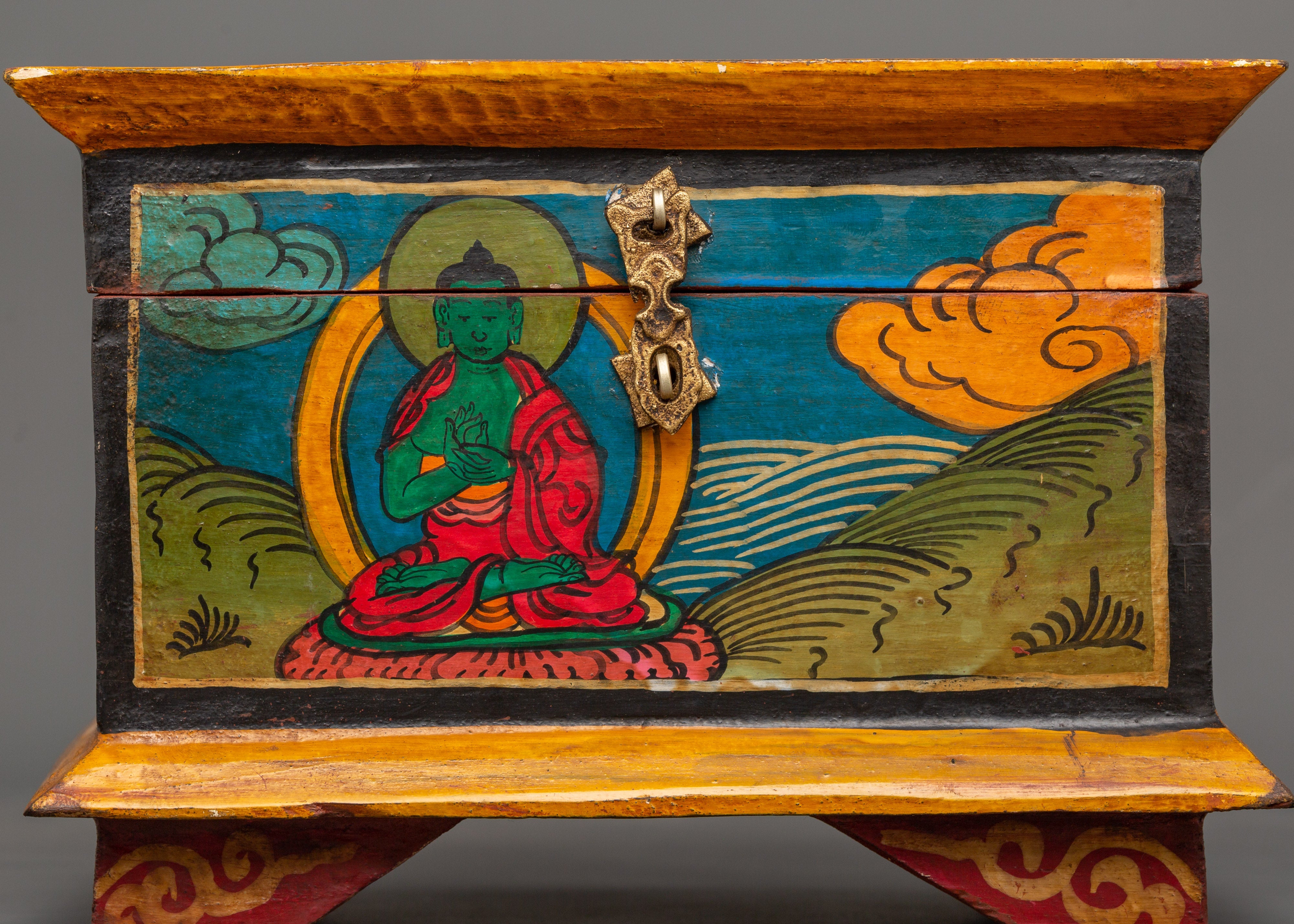 Box with Amoghasiddhi Buddha Painting | Hand-Painted Sacred Storage