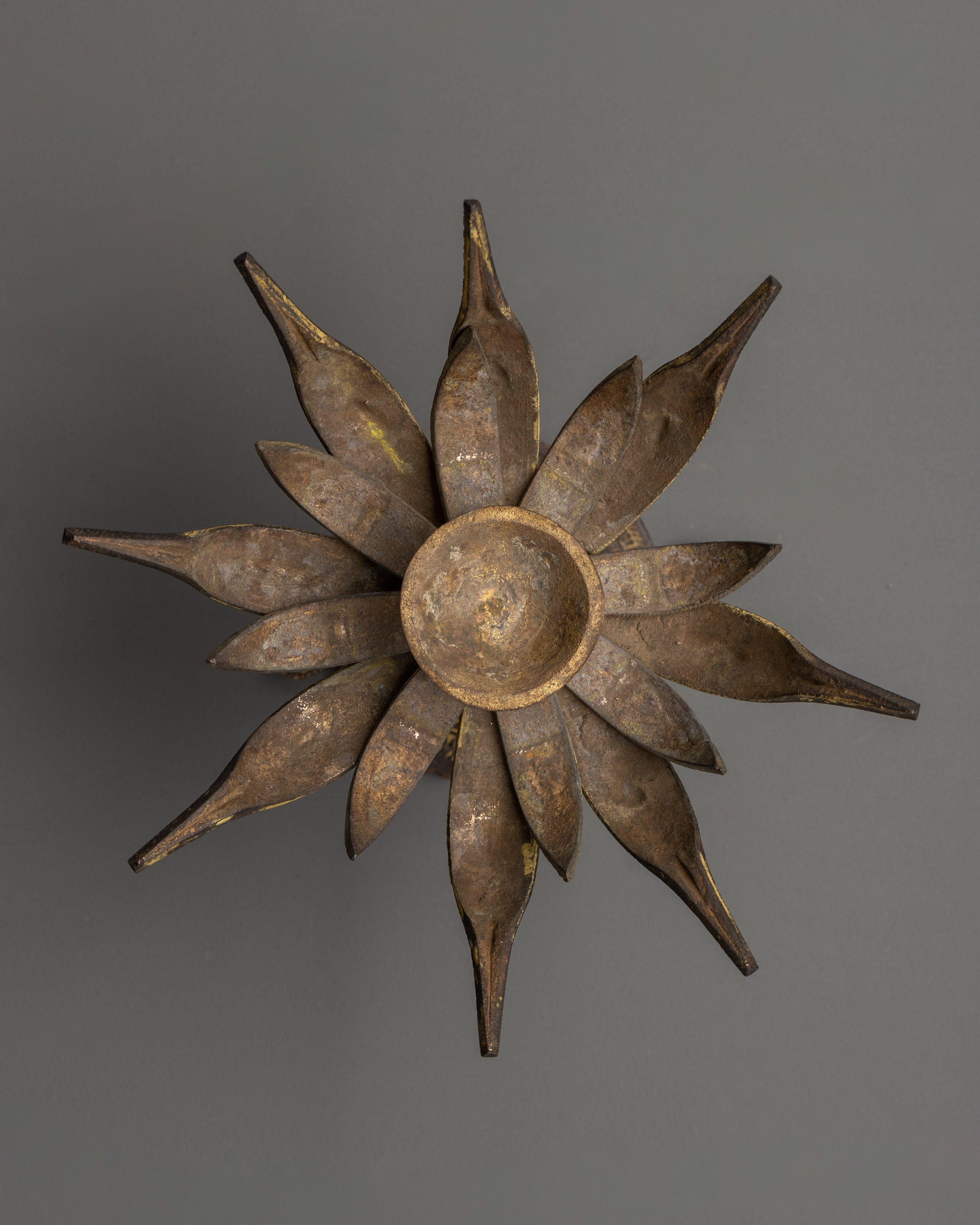 Sacred Tibetan Lotus Lamp for Altar and Ritual Use | Antique Brass Decor