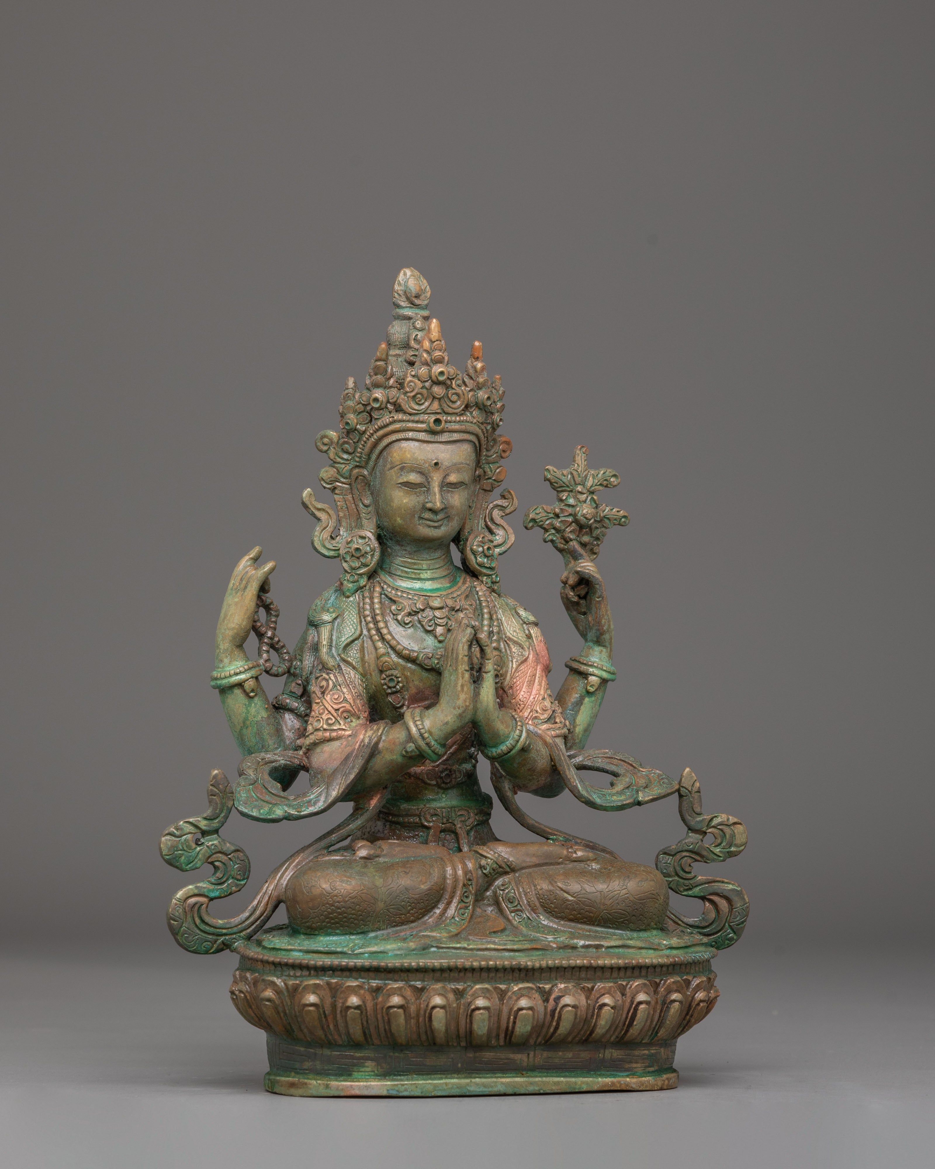 Oxidized Copper Statue of Chenrezig | The Compassionate Bodhisattva