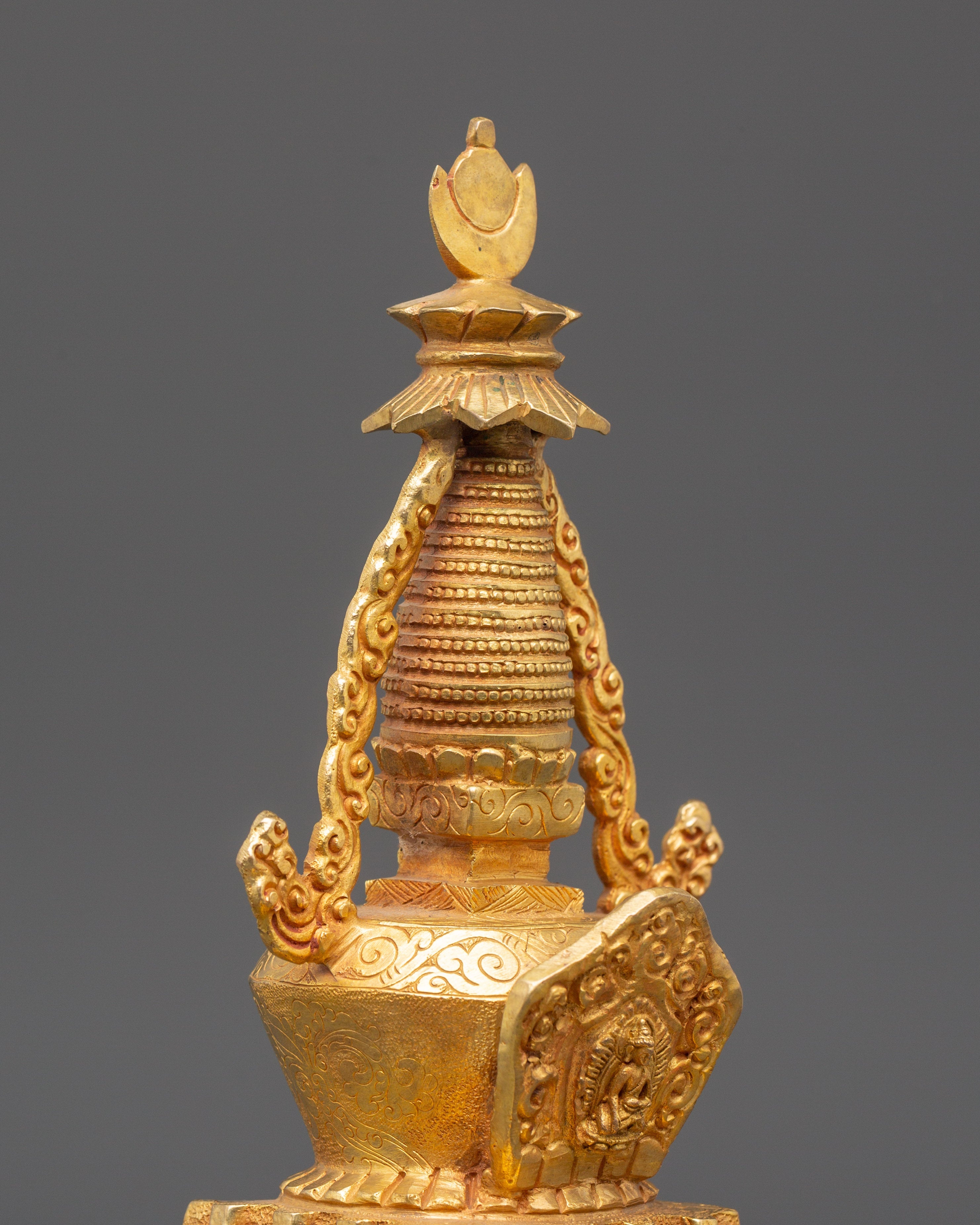 Tibetan Meditation Shrine Stupa | Gold Plated Buddhist Altar Decor