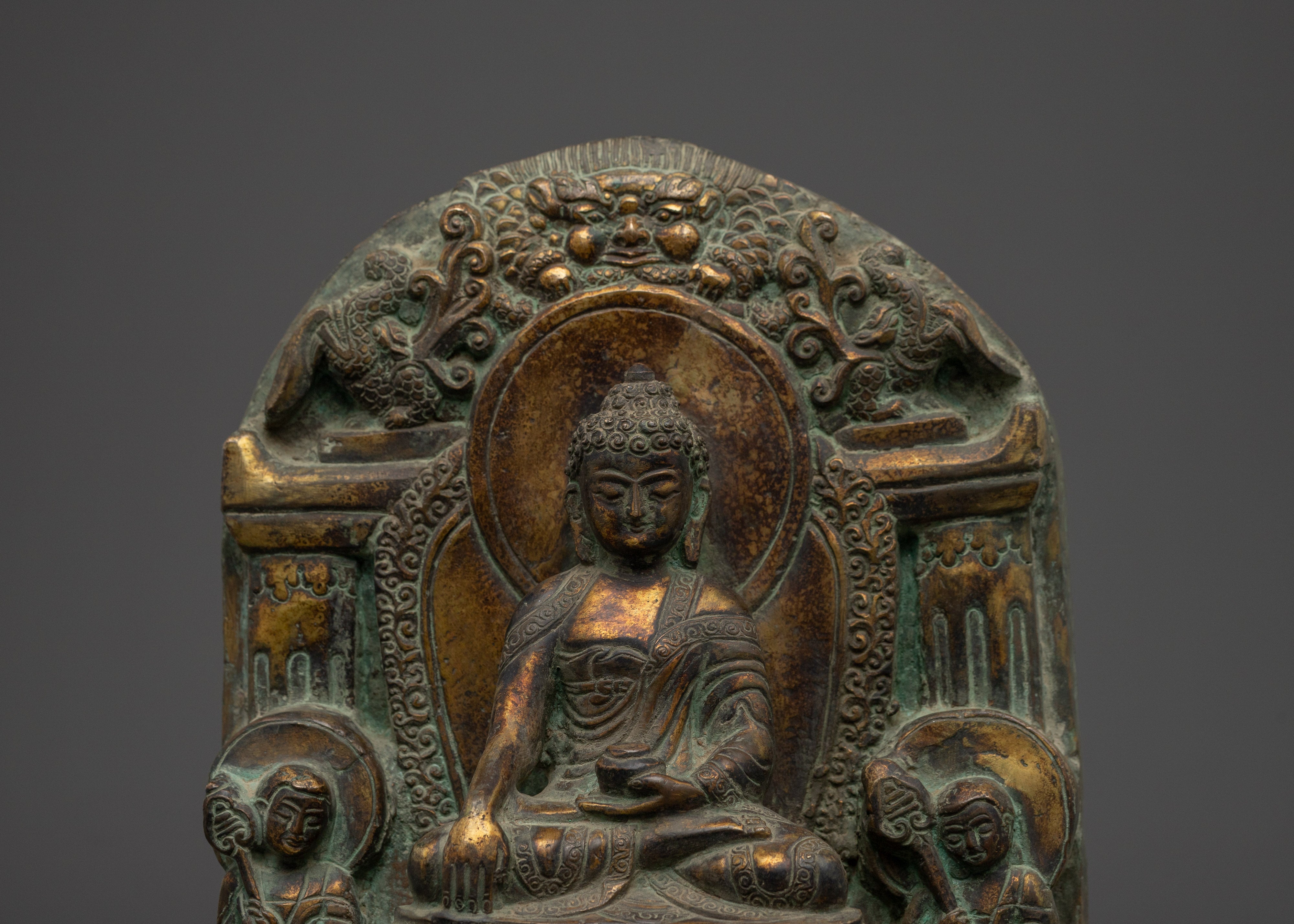 Figurine of Shakyamuni Buddha on Throne | Copper Sculpture