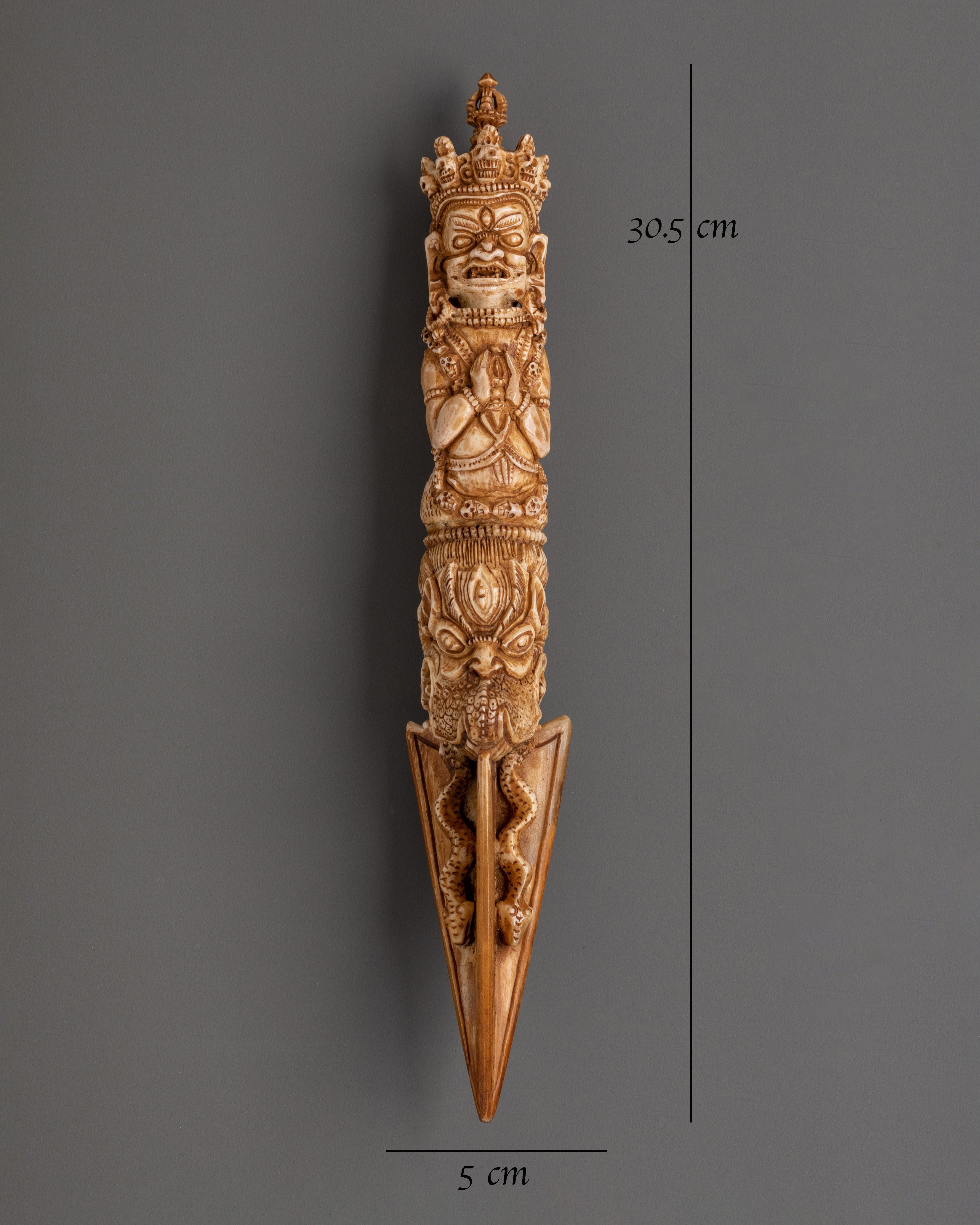 30.5 cm Buffalo Bone Phurba | Hand-Carved Ritual Dagger for Spiritual Purification
