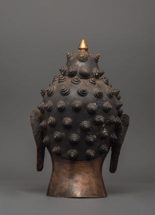 Sacred Buddha Head Sculpture | Handcrafted Oxidized Copper Buddha Head