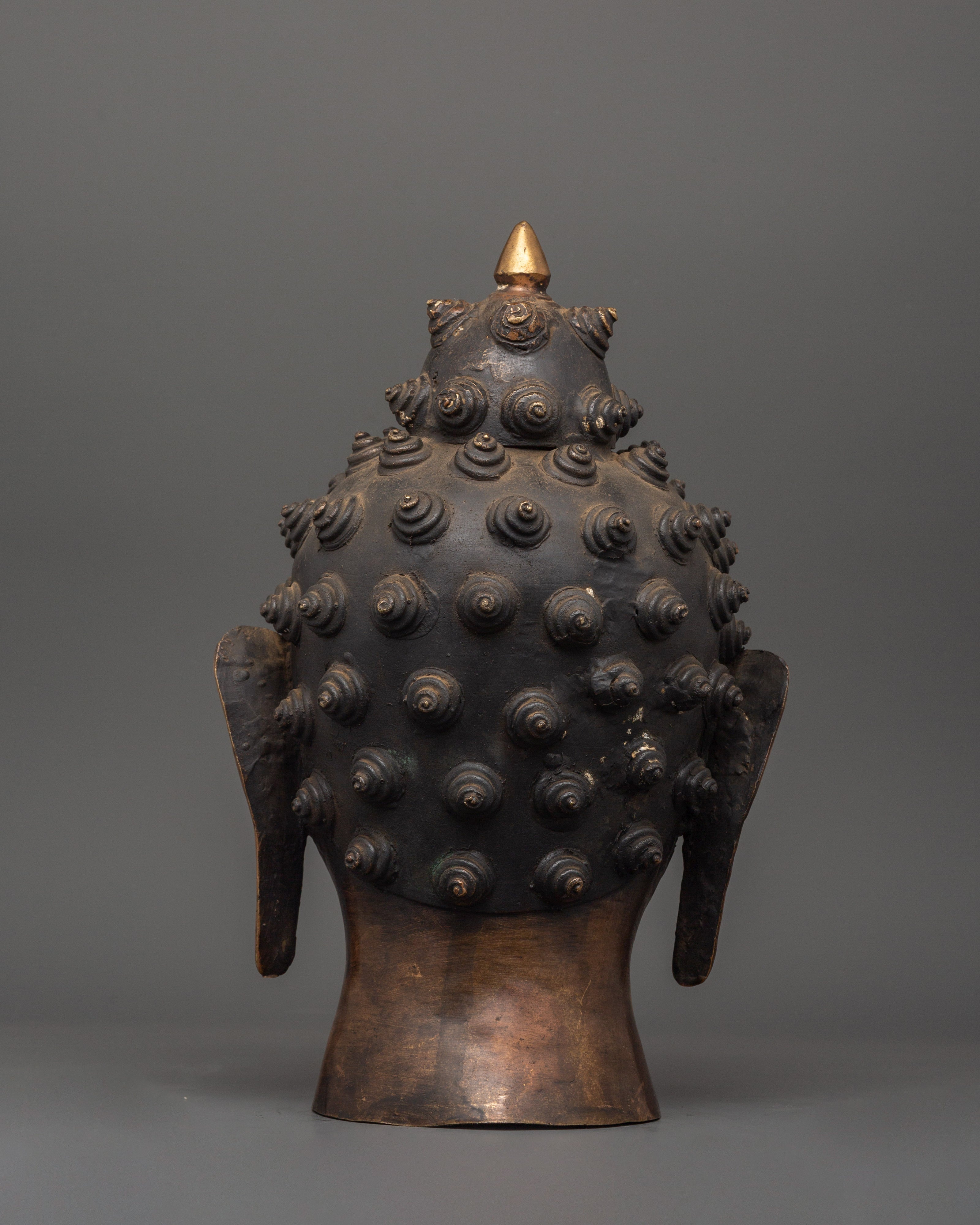 Sacred Buddha Head Sculpture | Handcrafted Oxidized Copper Buddha Head
