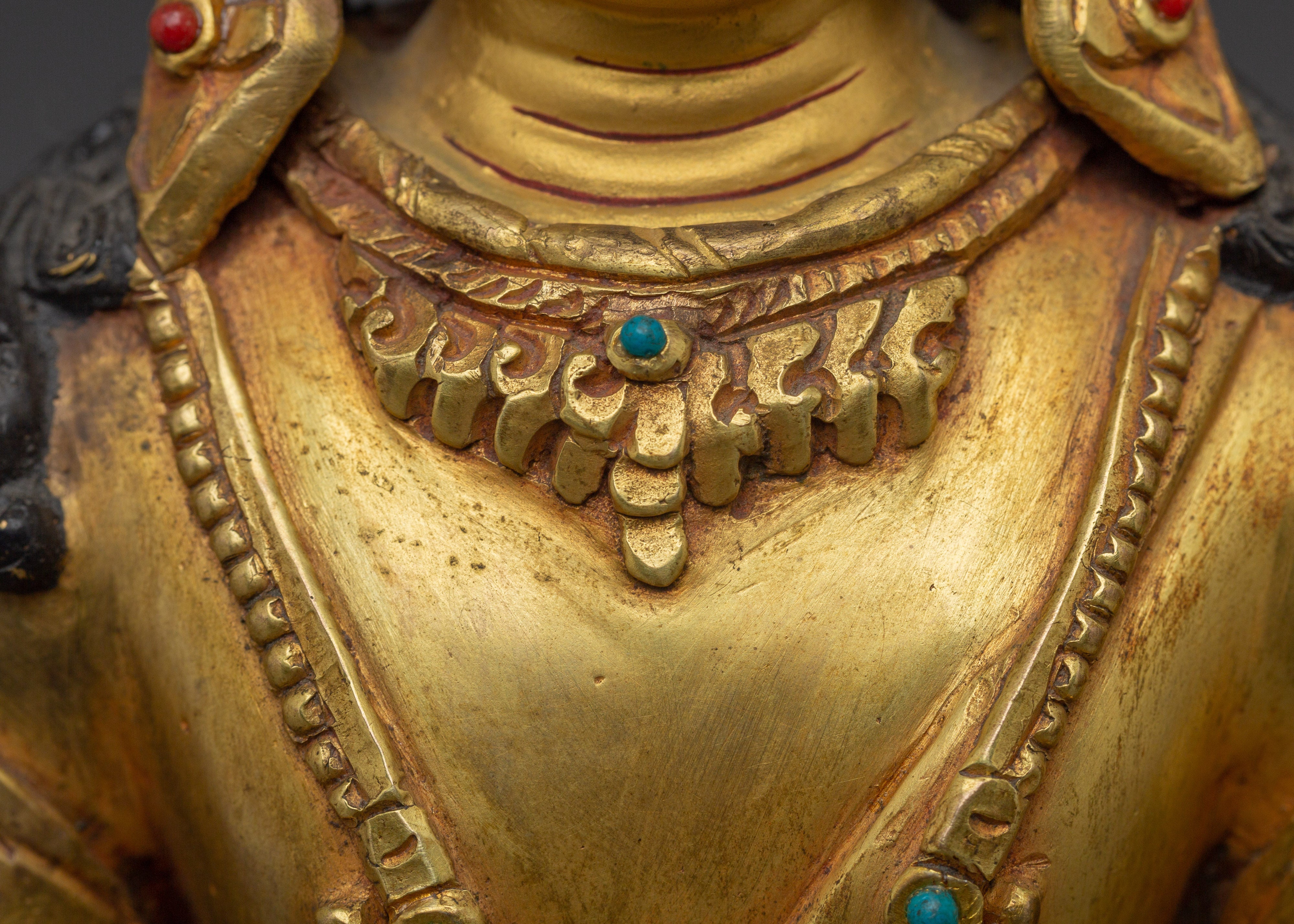 Gold Gilded Amitayus Buddha Copper Statue | Buddhist Altar Figure for Longevity