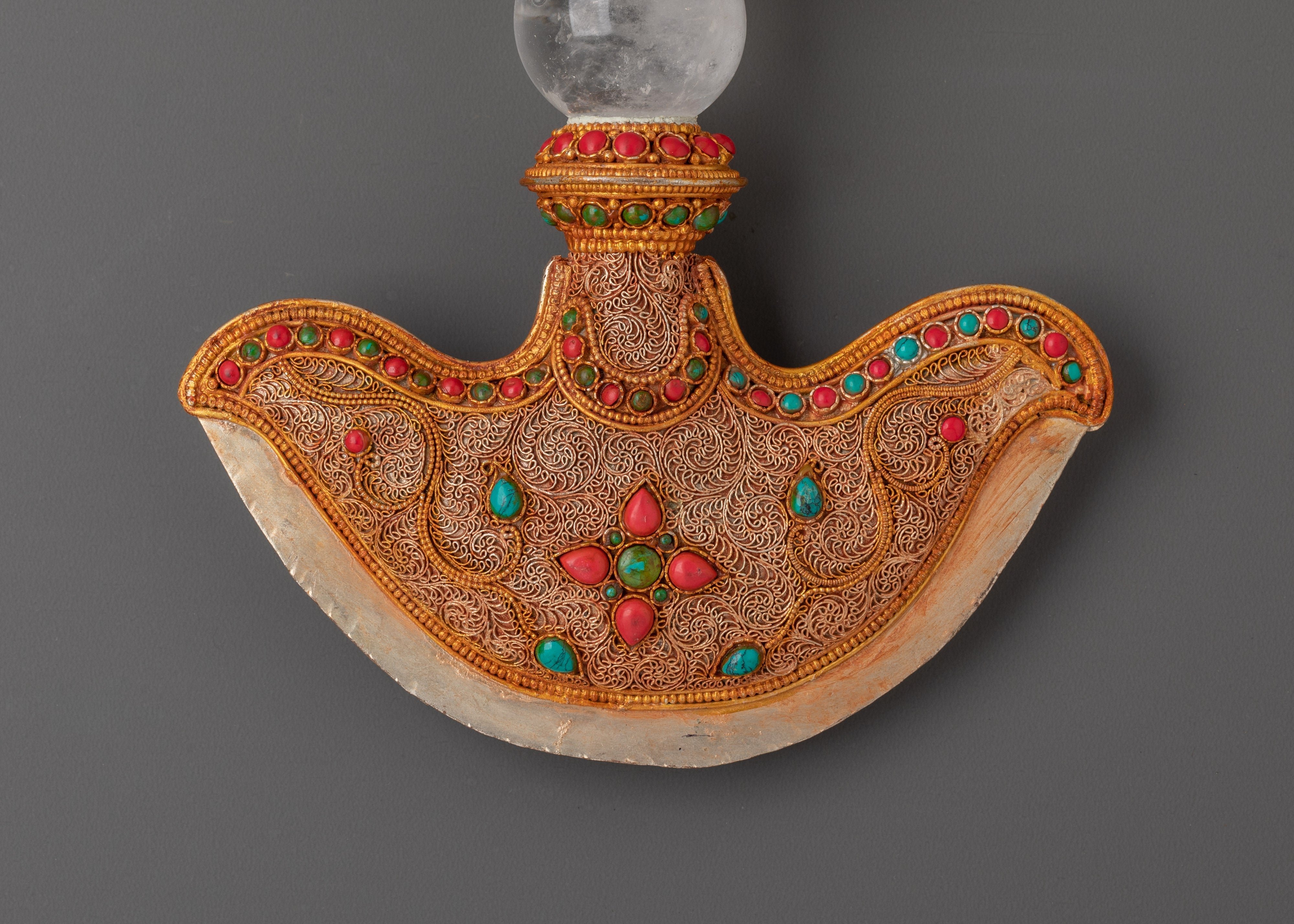 Tibetan Crystal Kartika Knife with Turquoise & Coral Inlay