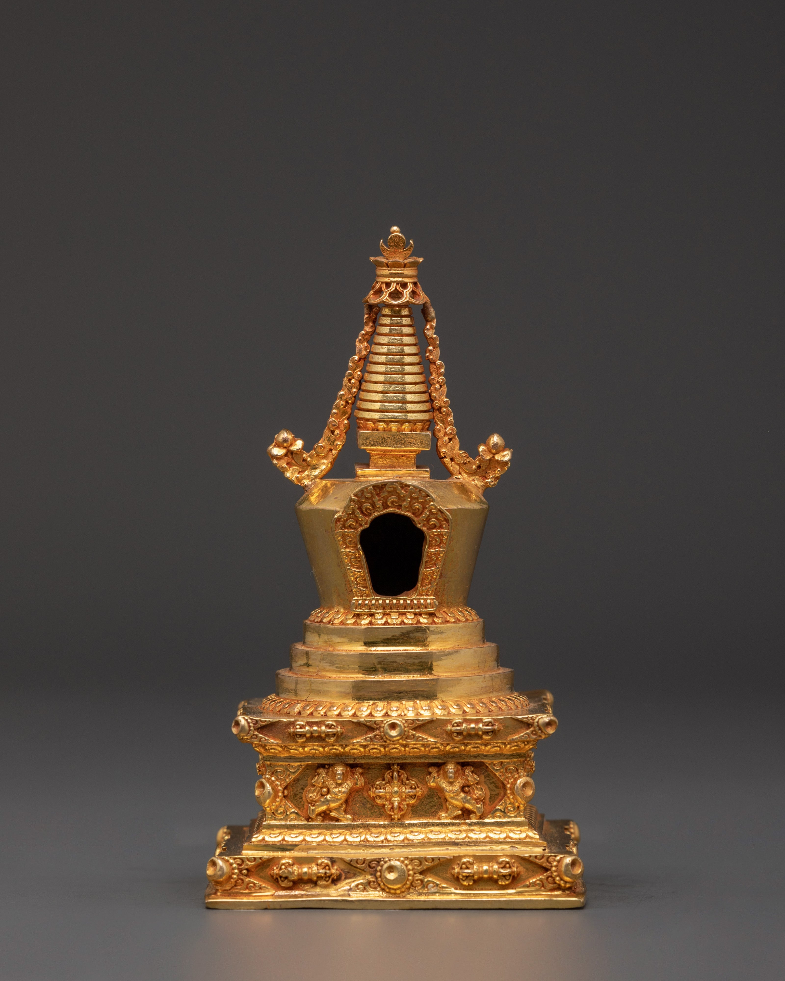 Sacred Spiritual Copper Stupa | Handcrafted Gold Plated Tibetan Buddhi