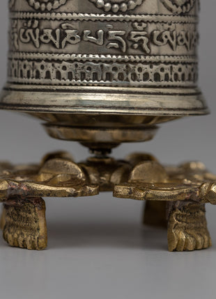 Om Mani Padme Hum Prayer Wheel with Brass Base | Wheel for Meditation and Blessings