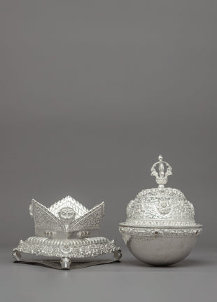 Silver Ritual Offering Kapala Bowl | Handcrafted Skull Cup