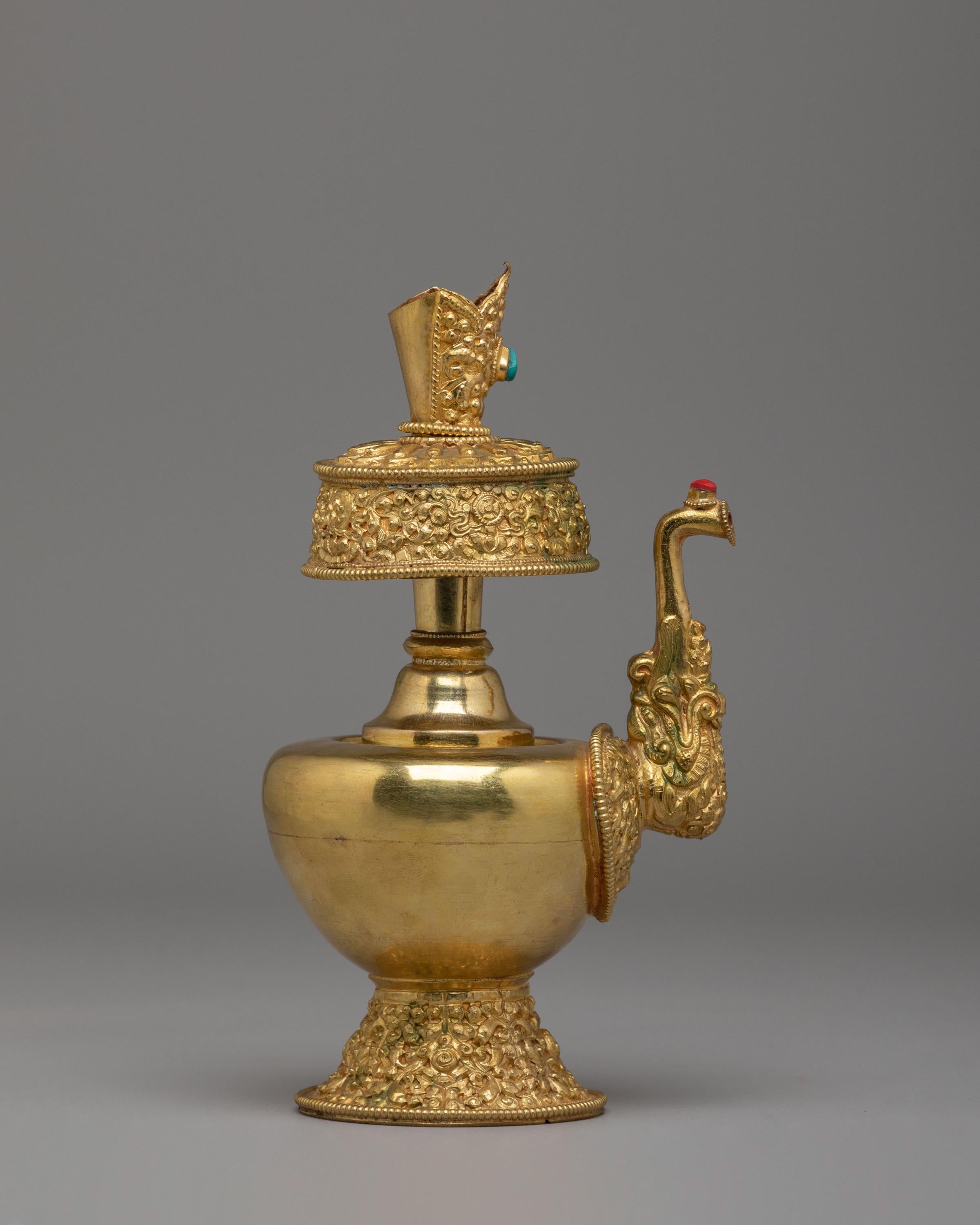 Handmade Tibetan Ritual Bhumba Set | Gold Plated Buddhist Ritual Vase | Sacred Vajrayana Offering Vessel for Meditation and Ceremonies