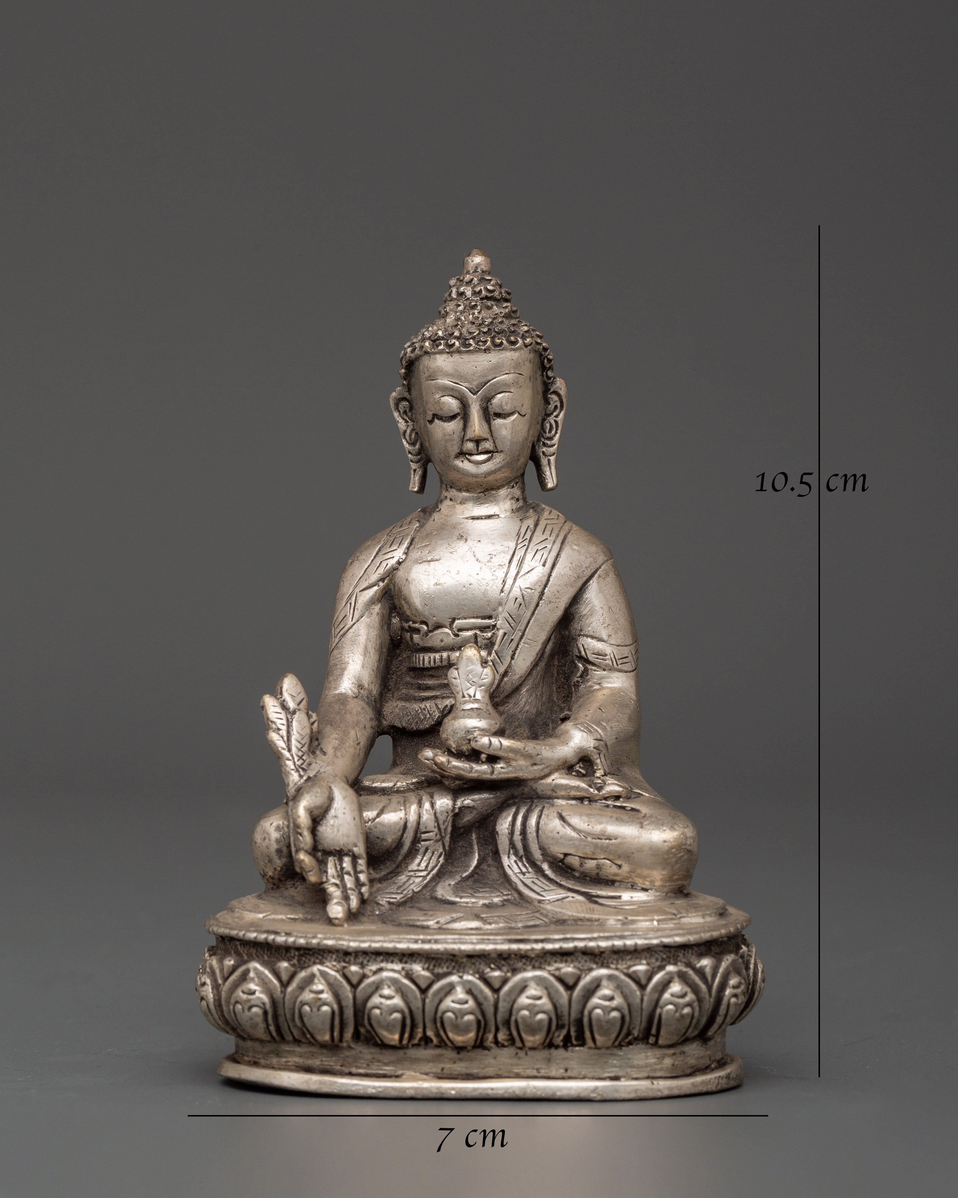 Tibetan Medicine Buddha Statue from Nepal | Handcrafted Silver-Plated Copper