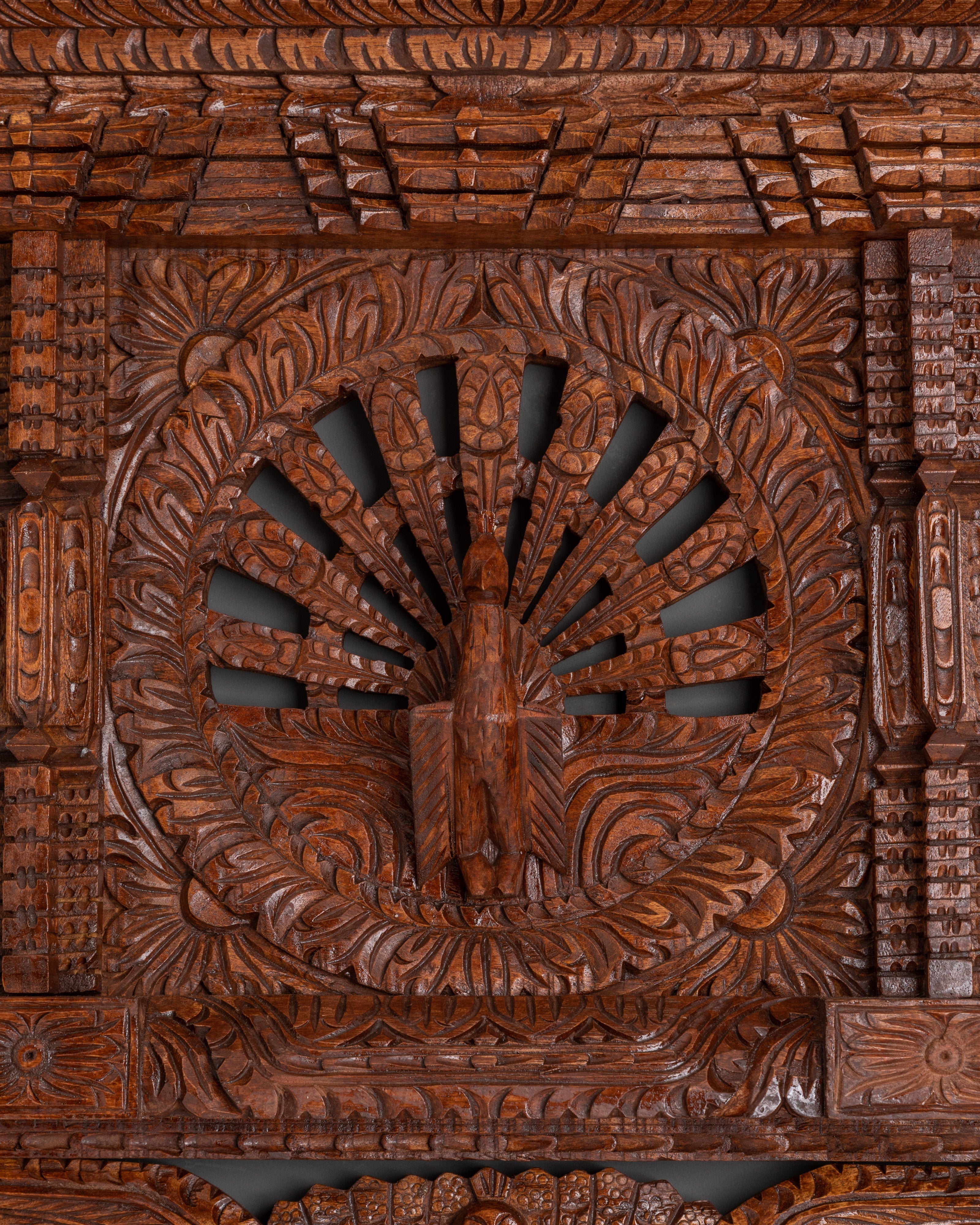 Hand-Carved Peacock Adina Wood Wall Art | Traditional Home Decor Sculpture
