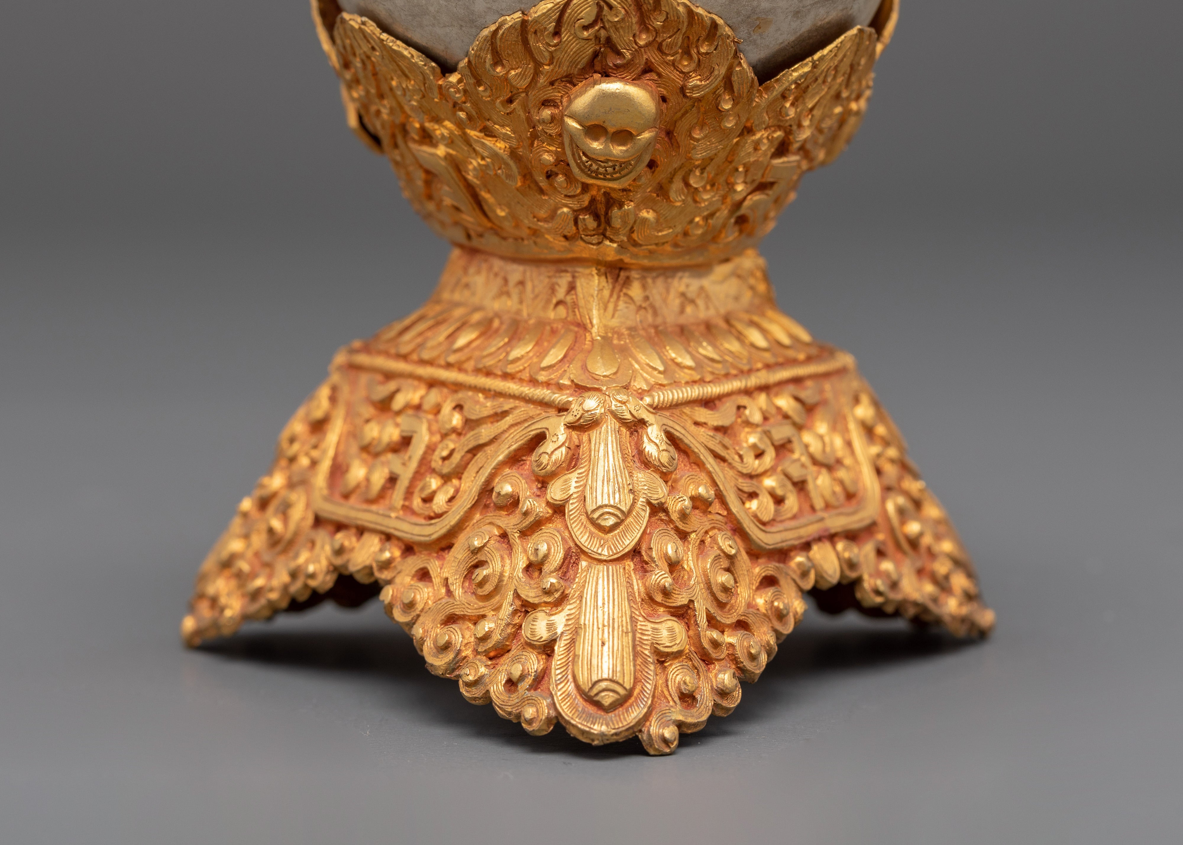 Handmade Gold Plated Kapala | Tibetan Ritual Skull Cup