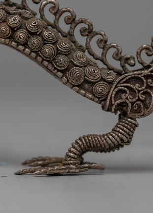 Elegant Silver Filigree Dragon Statue | Buddhist-Inspired Home Decor