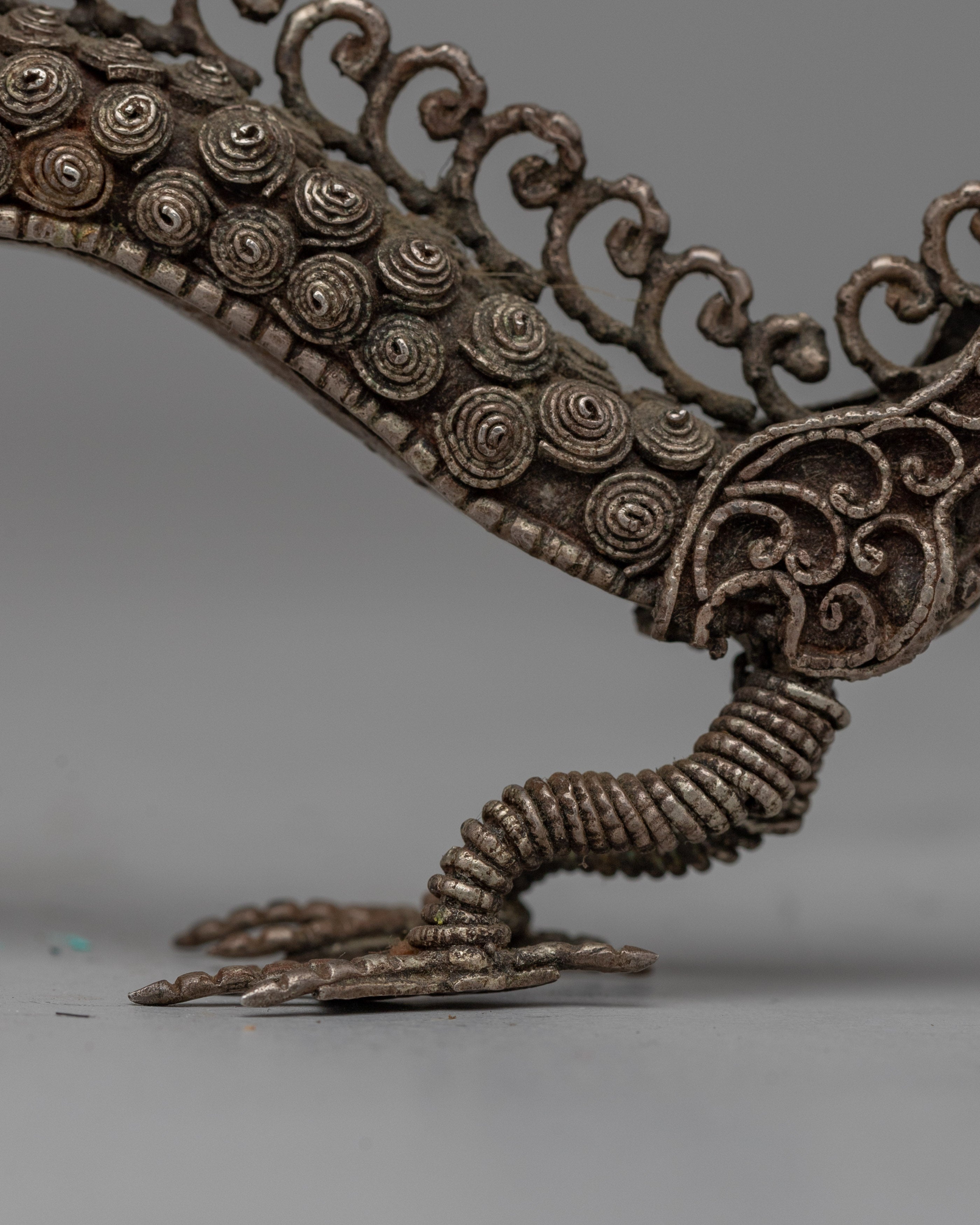 Elegant Silver Filigree Dragon Statue | Buddhist-Inspired Home Decor