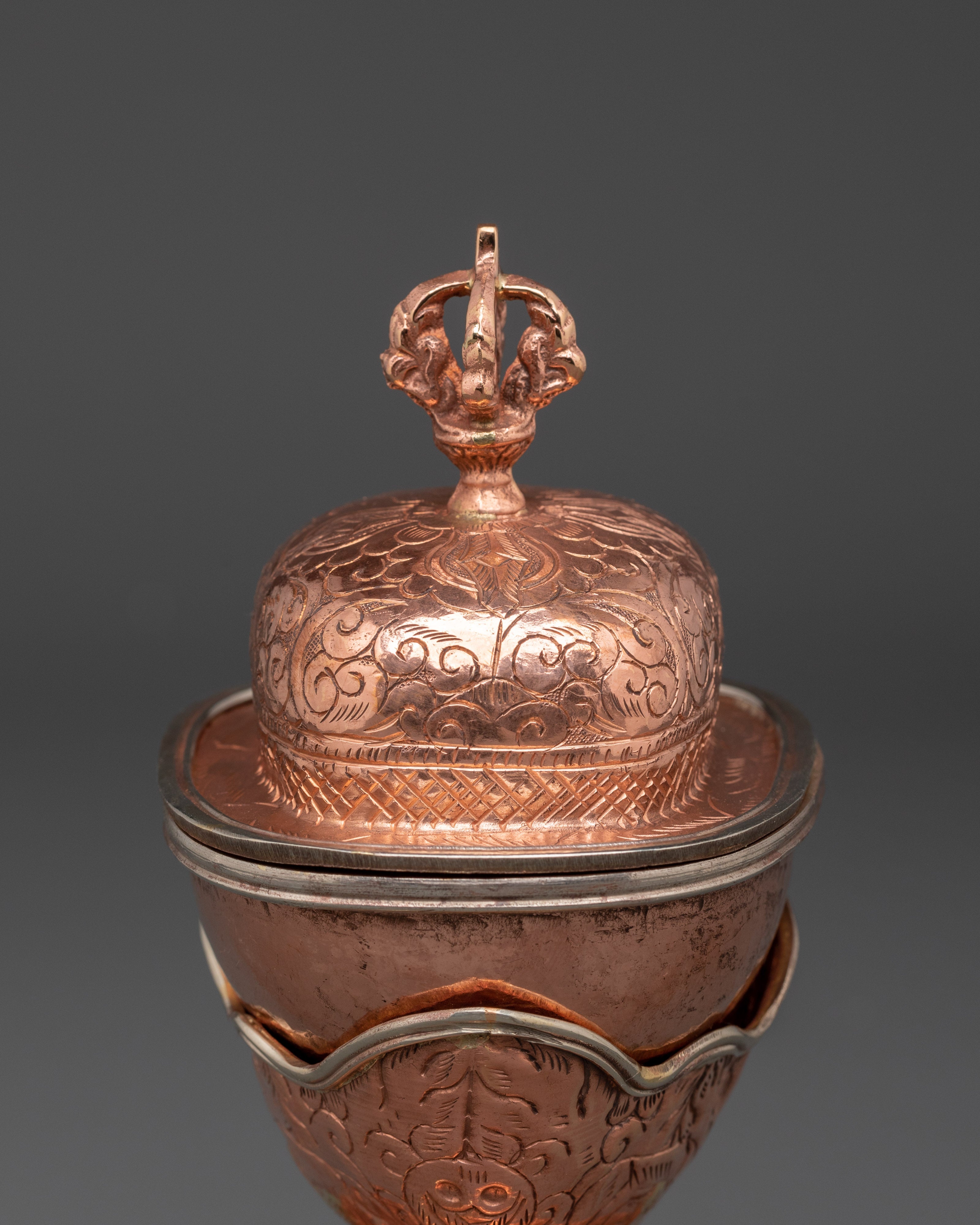 Tibetan Ritual Kapala Set Traditional Copper Skull Cup Offering Set for Spiritual Practices