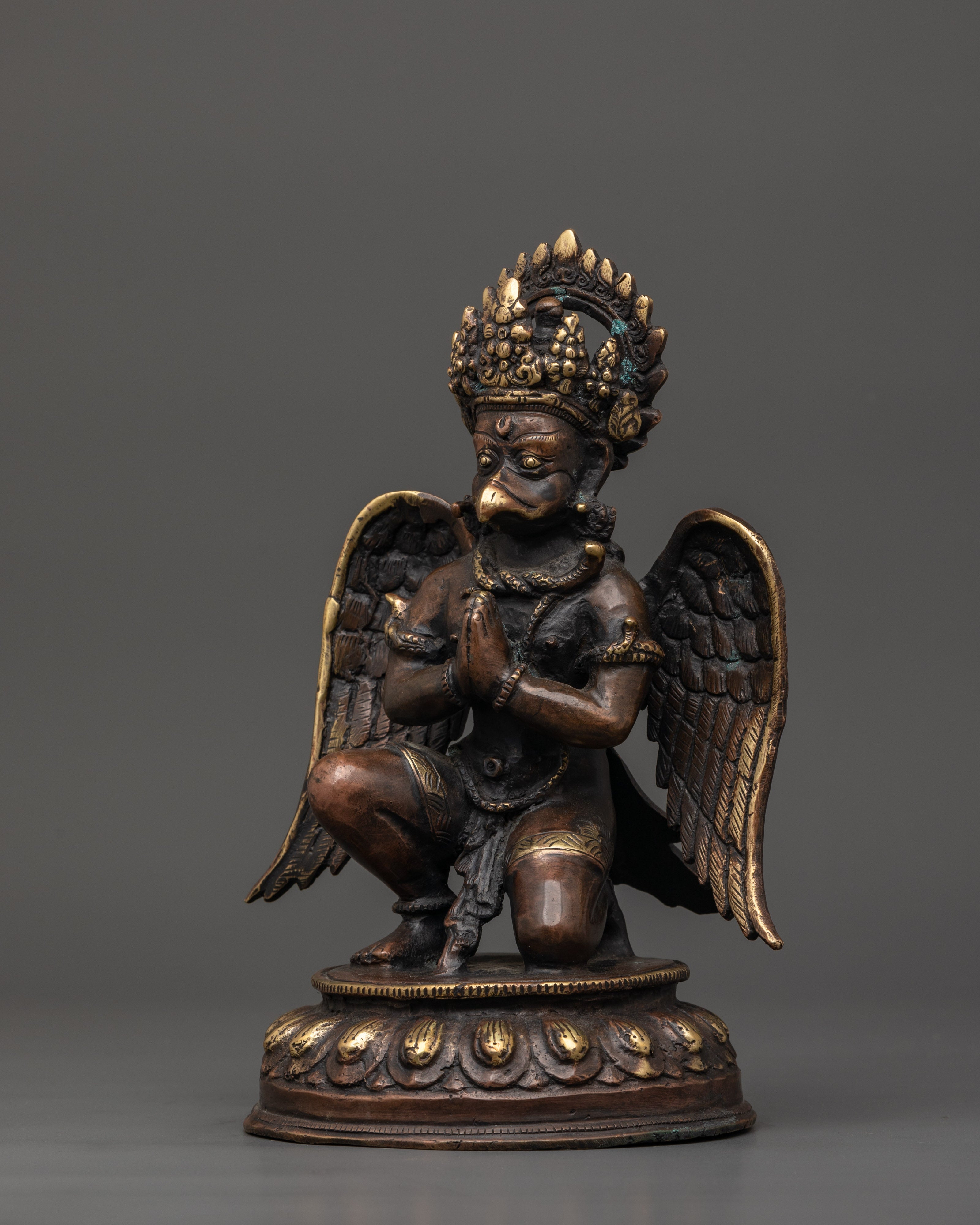 Oxidized Copper Garuda Bird Deity Statue