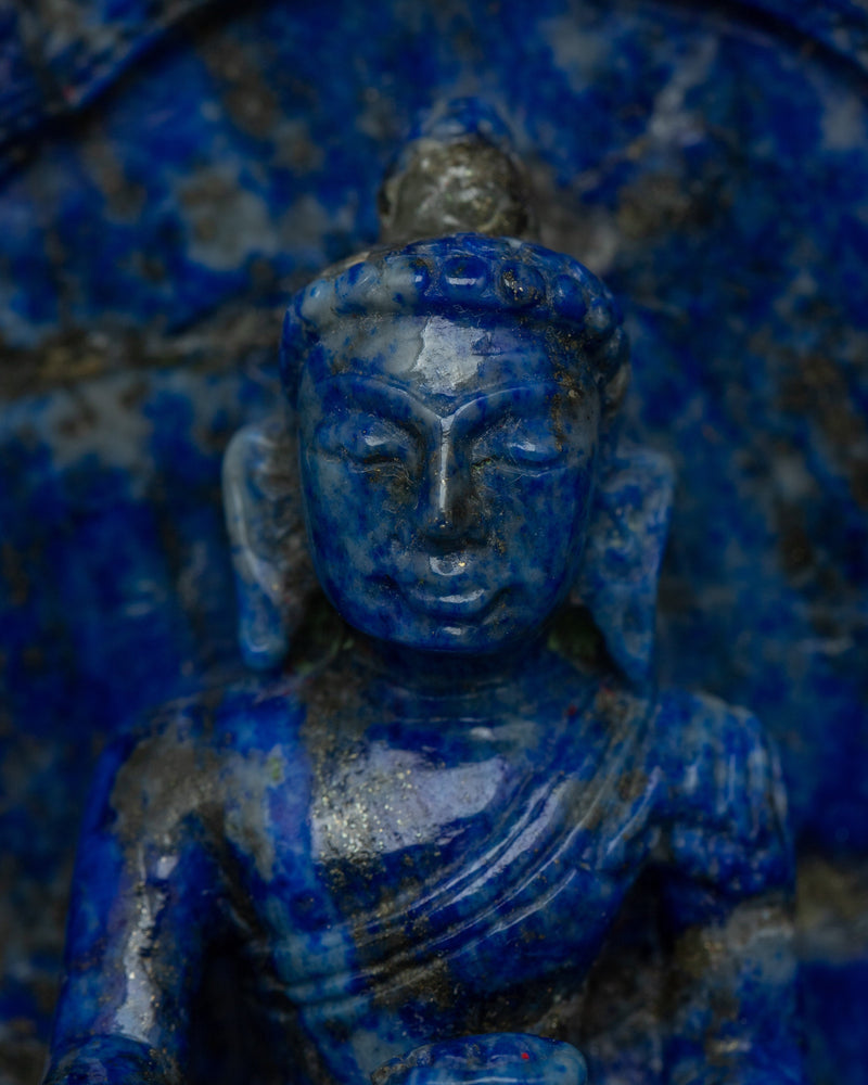 Lapis Lazuli Buddha Shakyamuni Statue | Exquisite Detail and Original Gemstone