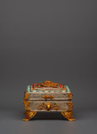 Buddhist Ritual Treasure Box | Silver & Gold Plated Sacred Altar Box