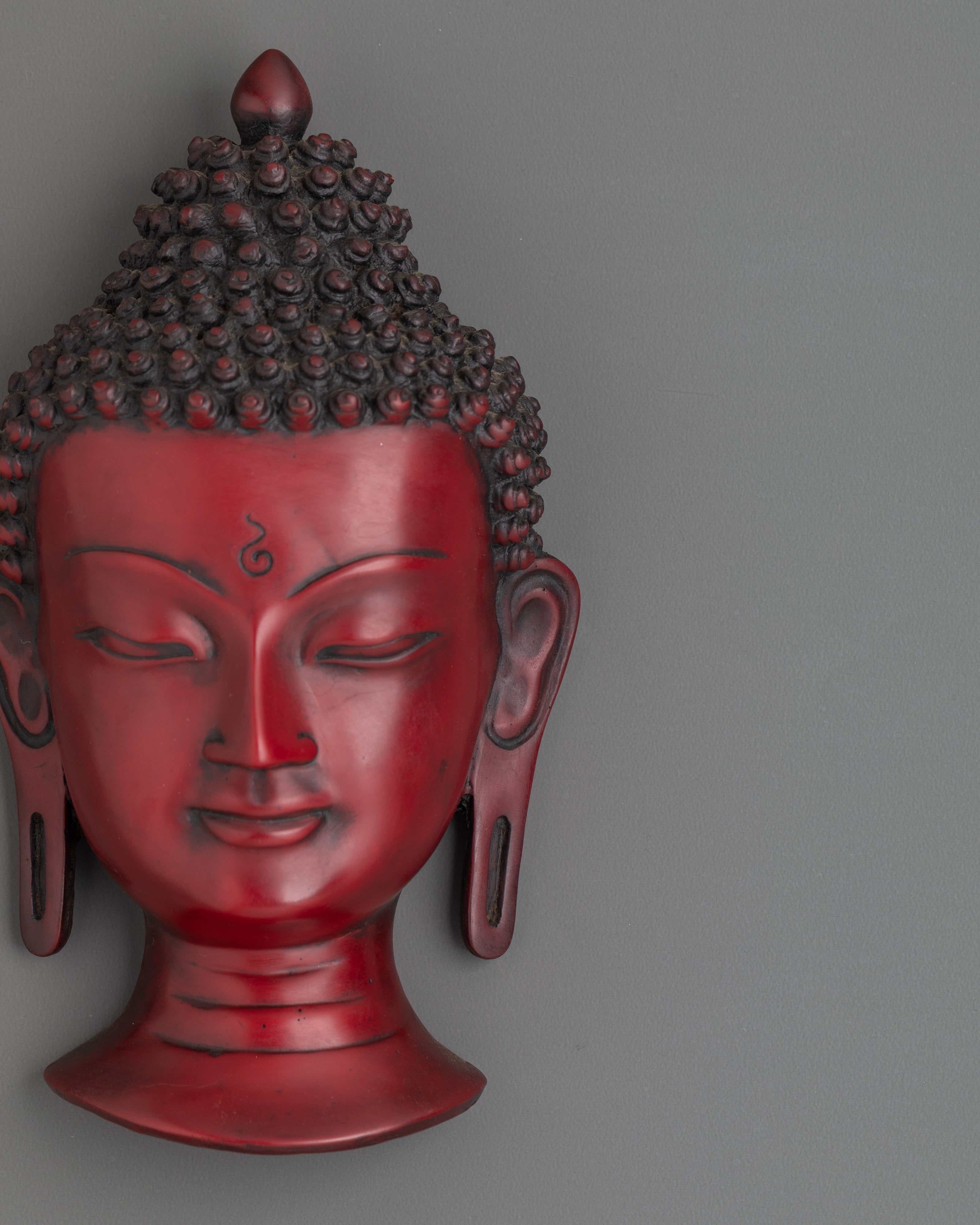 Red Buddha Head Wall Hanging | Ceramic Spiritual Wall Decor