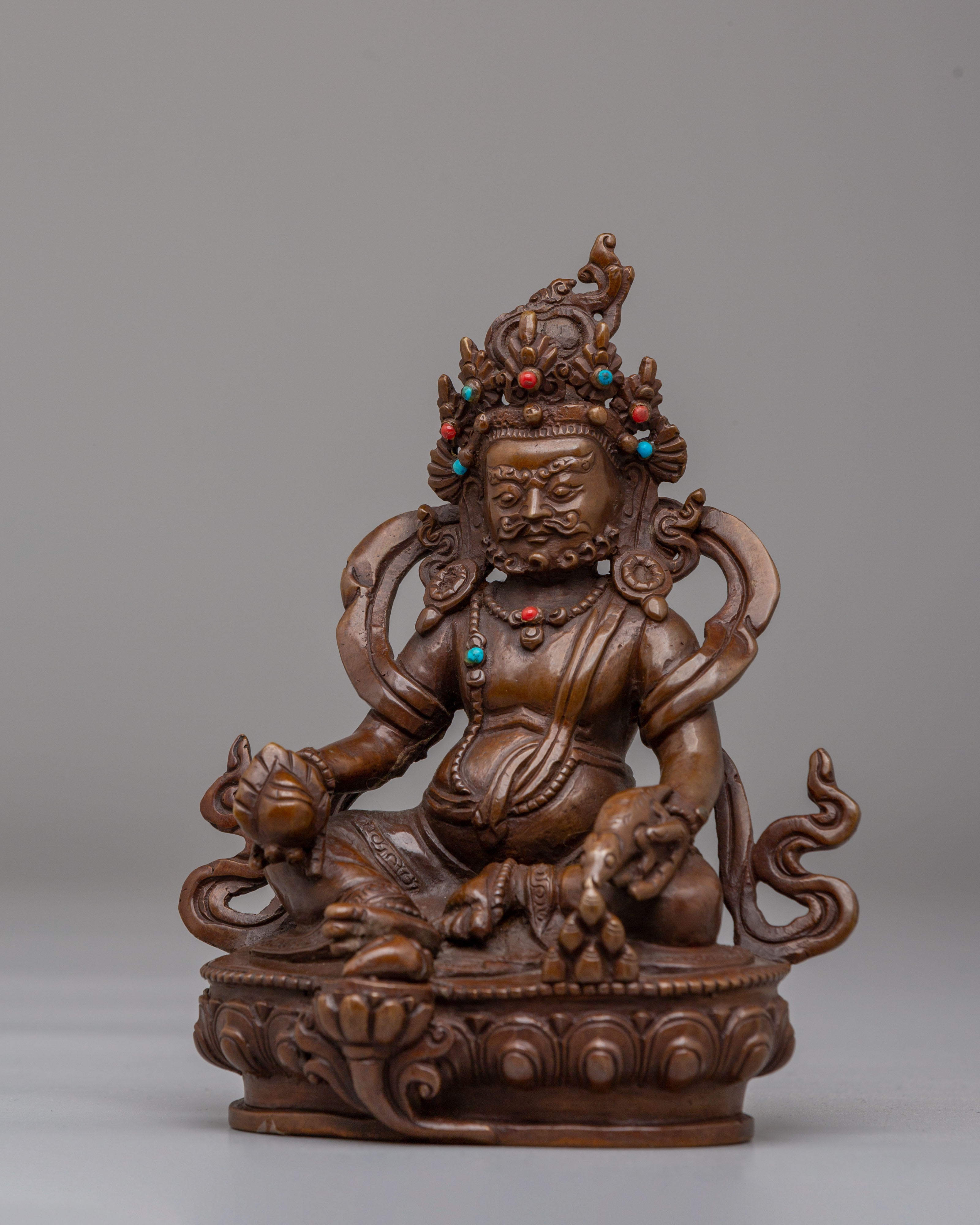 Tibetan Buddhist Dzambhala Statue | Oxidized Copper Buddhist Wealth Deity Sculpture