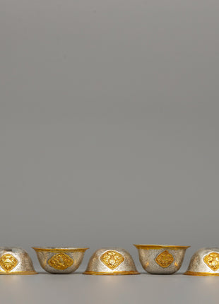 Gold & Silver-Plated Tibetan Offering Bowls | Ritual Bowls for Altar Décor