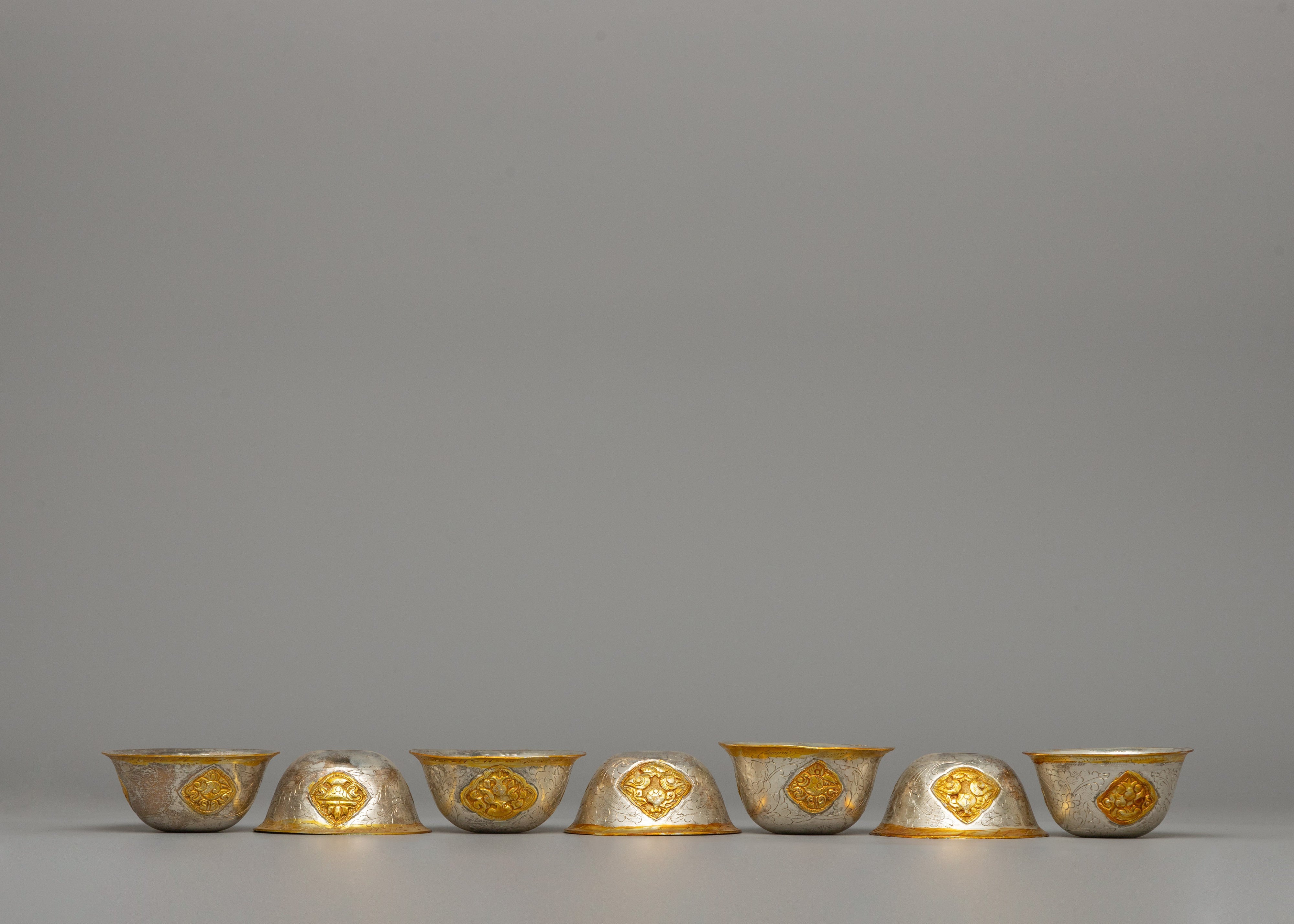 Gold & Silver-Plated Tibetan Offering Bowls | Ritual Bowls for Altar Décor