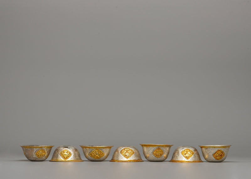 Gold & Silver-Plated Tibetan Offering Bowls | Ritual Bowls for Altar Décor