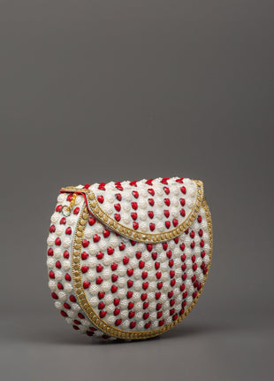 Handcrafted Pearl & Coral Side Bag | Decorative Bag