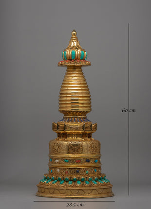 Exquisite Buddhist Stupa with Coral | Sacred Buddhist Artifact