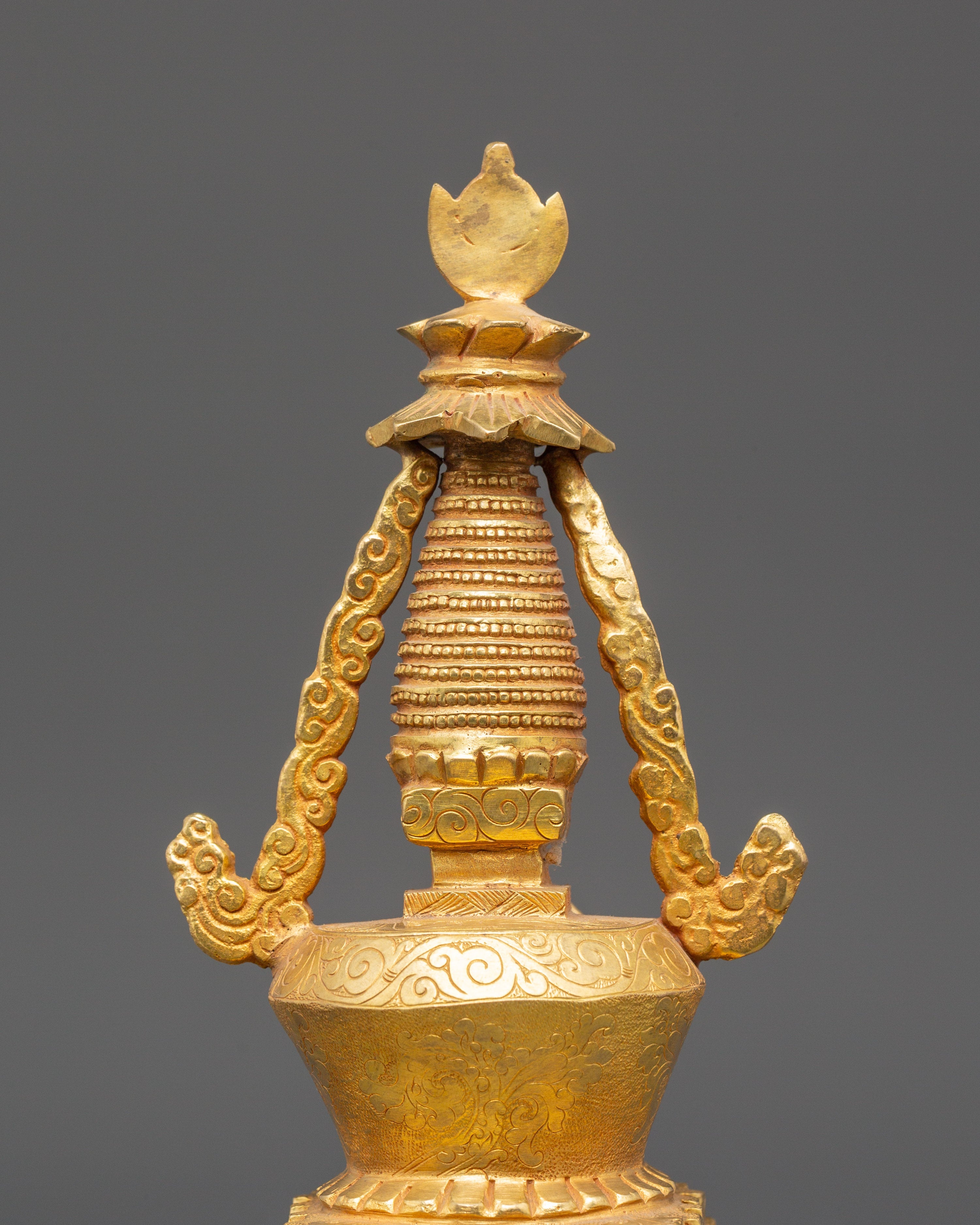 Tibetan Meditation Shrine Stupa | Gold Plated Buddhist Altar Decor