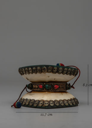 Handcrafted Tibetan Skull Damaru Drum | Ritual Instrument for Meditation
