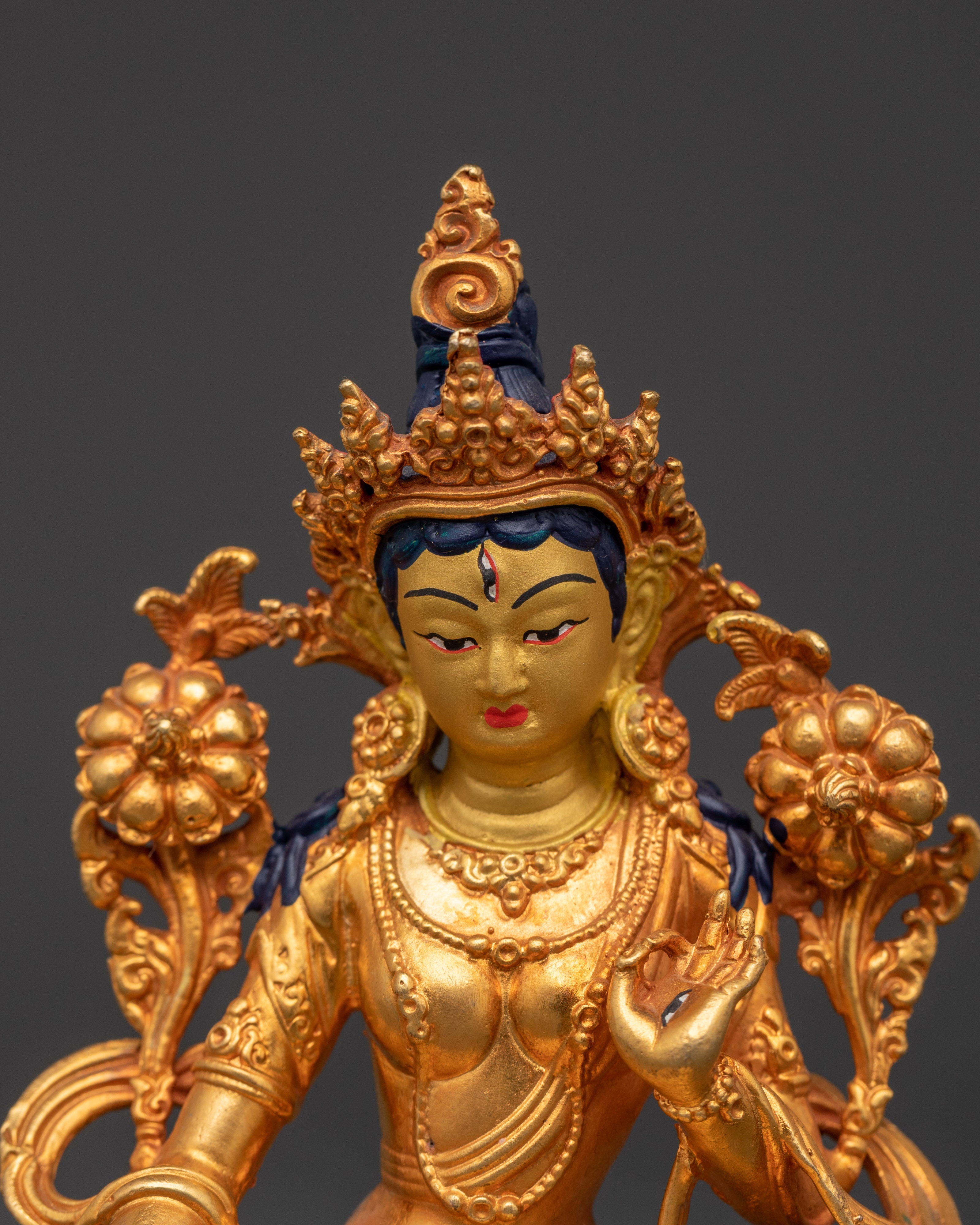 Tara in Lotus Pose | Handcrafted Copper and Gold-Plated White Tara Statue