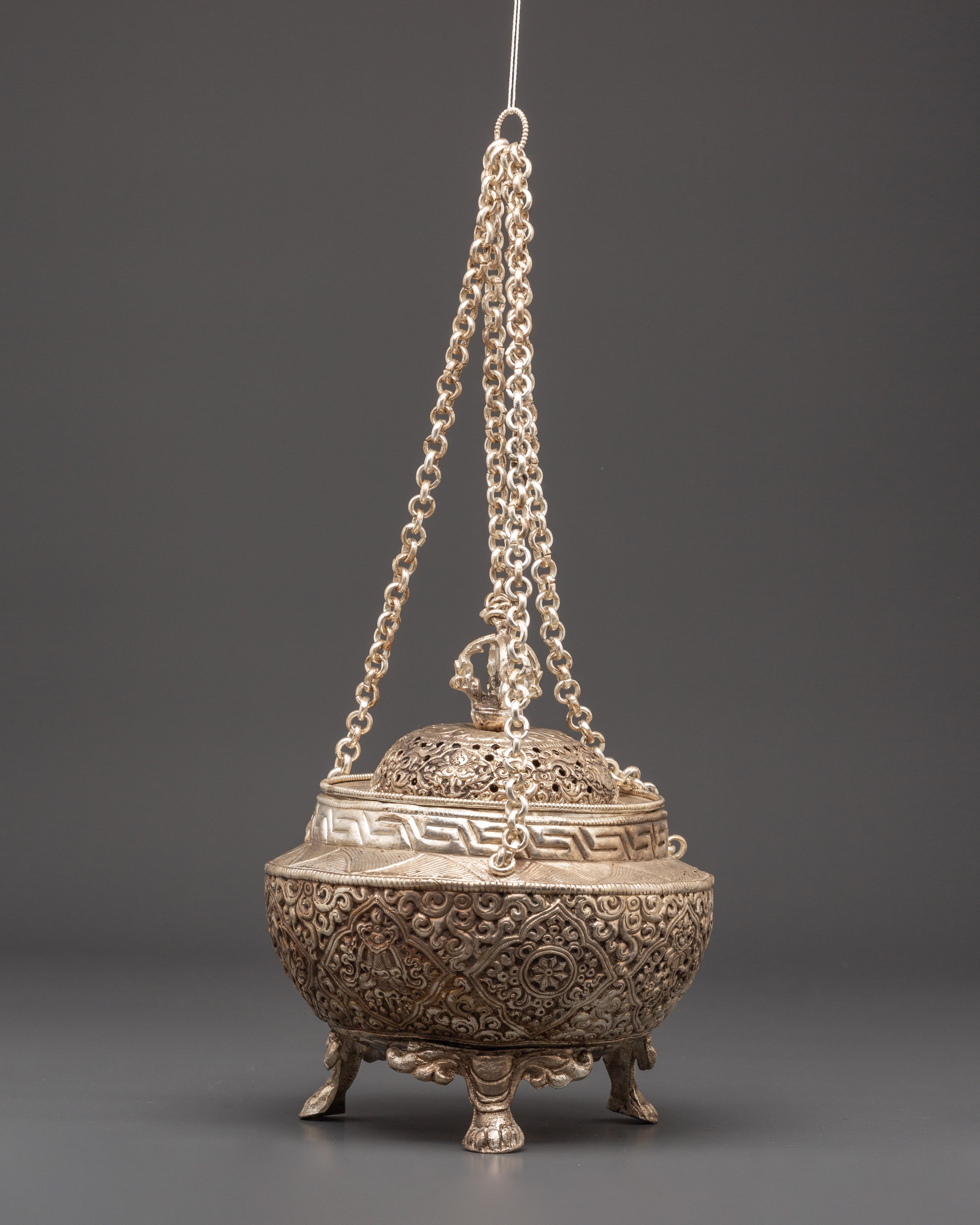 Traditional Silver Plated Incense Burner | Handcrafted Copper Altar Accessory